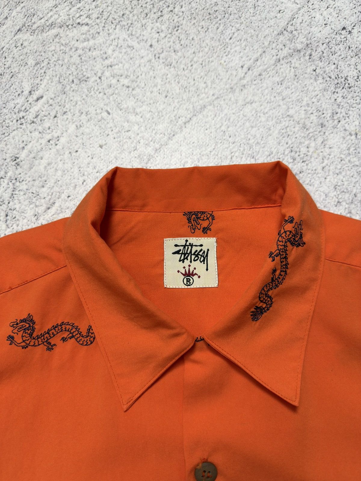 Stussy 🔥VINTAGE Y2K STUSSY DRAGON ORANGE BUTTON UP SHIRT Size US XL / EU 56 / 4 - 7 Thumbnail