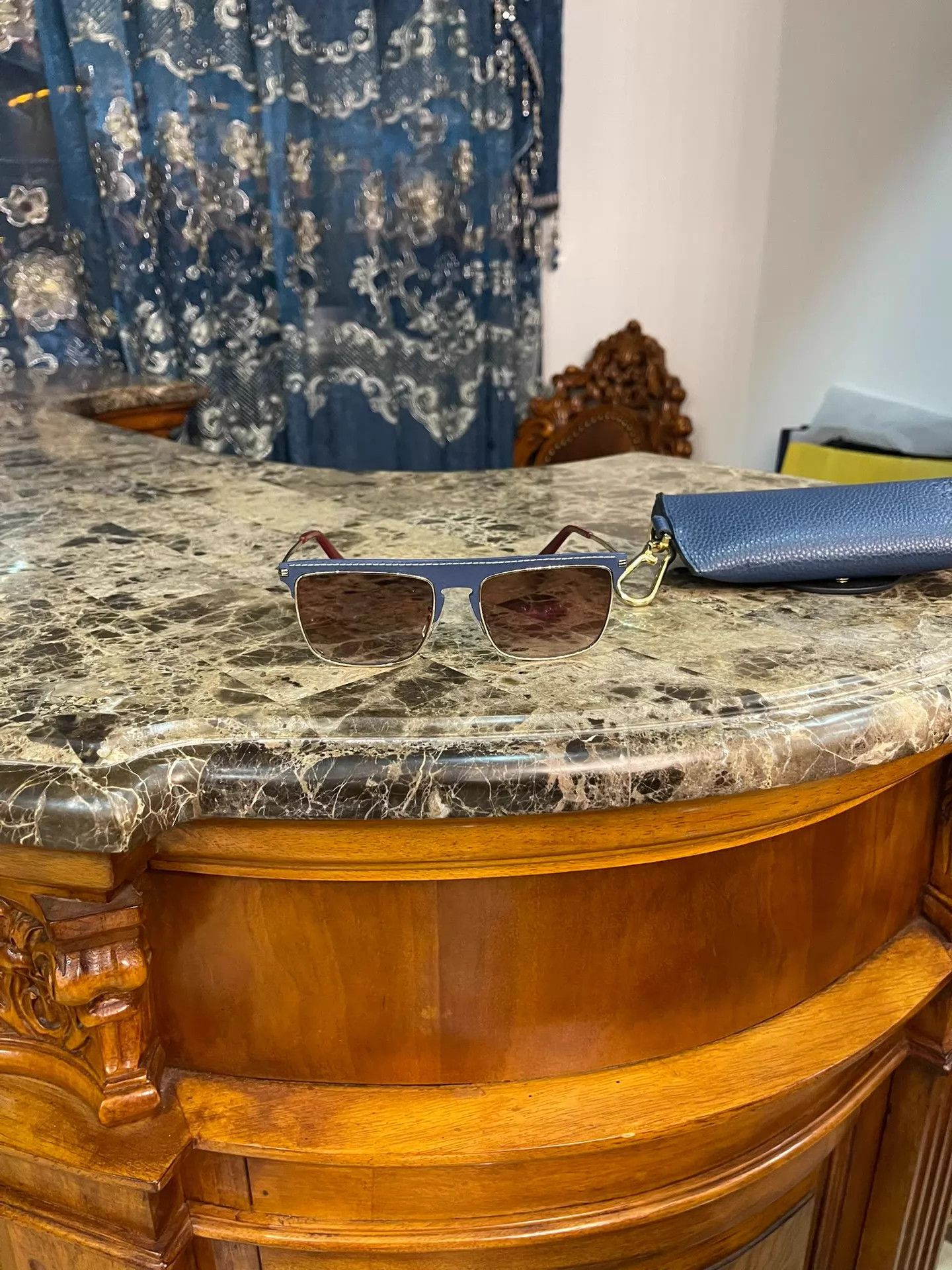 Loewe LOEWE Burgundy Lens Blue Leather Frame Sunglasses Size ONE SIZE - 2 Thumbnail