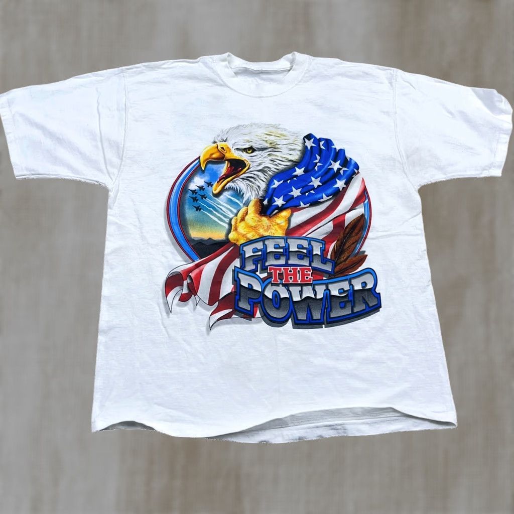 Vintage VINTAGE America Shirt Men XL White Tee USA 90s Logo Graphic Print Short Sleeve Crew Neck Cotton Knit Size US XL / EU 56 / 4 - 1 Thumbnail
