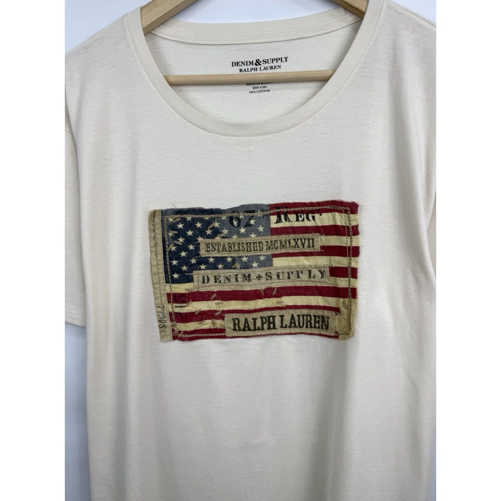 Ralph Lauren VINTAGE Ralph Lauren USA Flag Denim Supply T-Shirt XL Mens Beige Size US XL / EU 56 / 4 - 4 Thumbnail