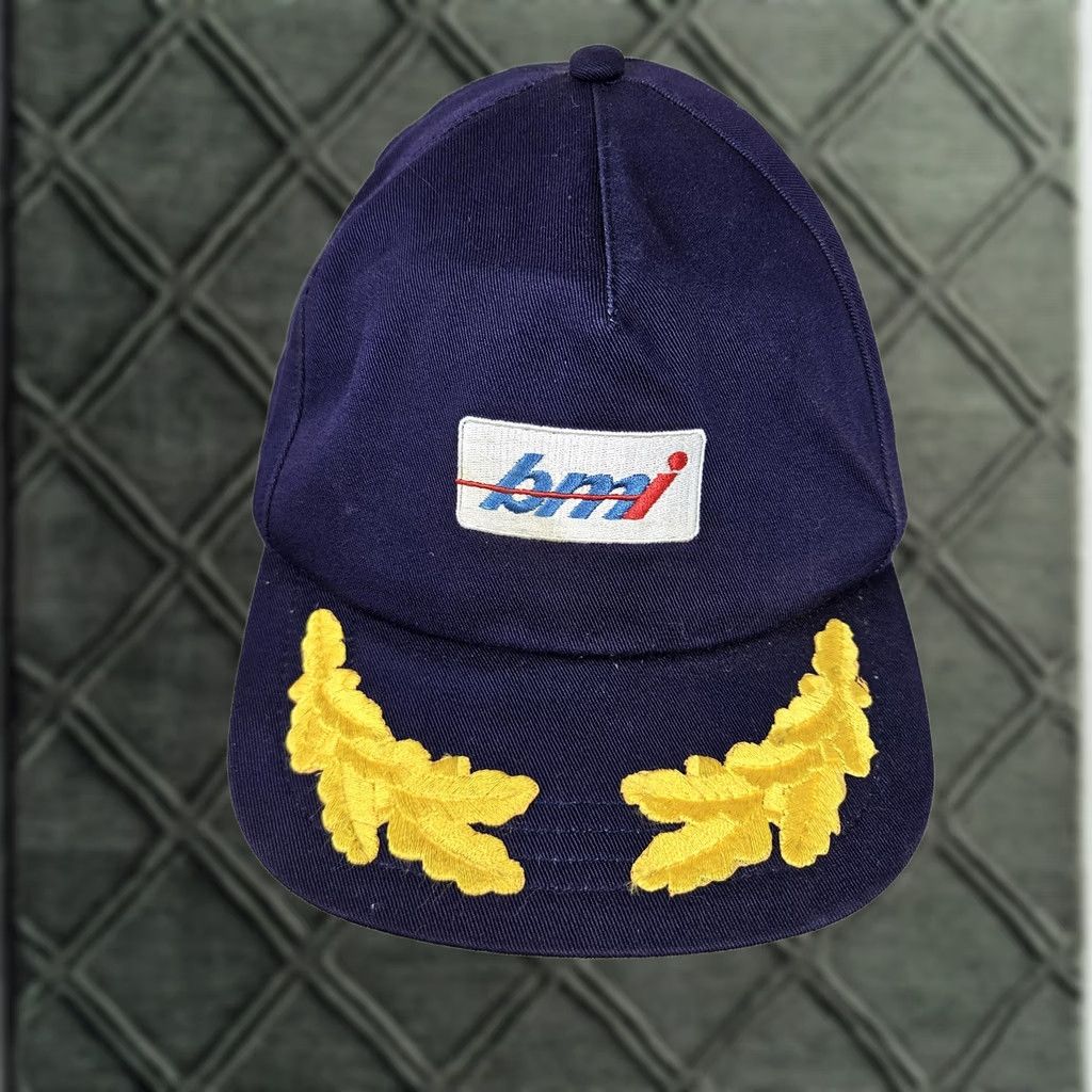 Vintage BMI Airline Hat Cap Strap Back Pilot Captain Oak Leaf Embroidered Patch Mens Size ONE SIZE - 1 Thumbnail