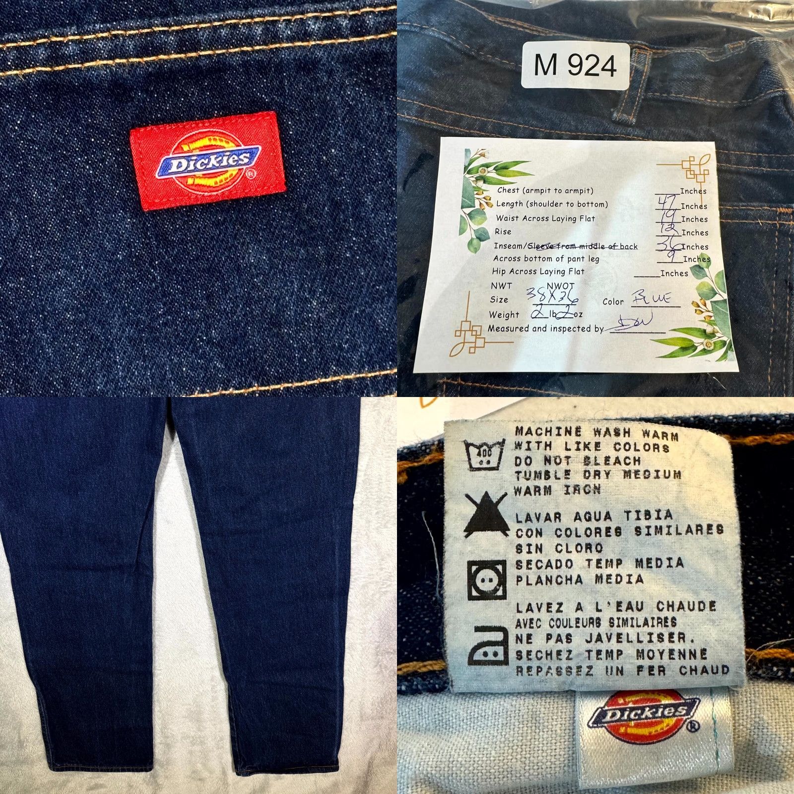 Dickies Dickies Jeans Men’s 38x36 Blue Denim 100% Cotton Regular Fit Straight Leg Jeans Size US 38 / EU 54 - 8 Thumbnail