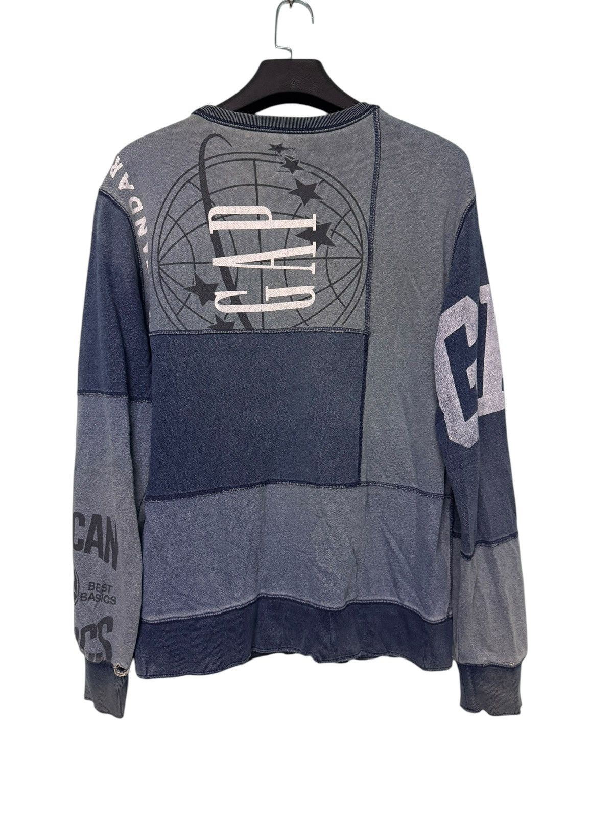 Gap × Vintage VINTAGE GAP INDIGO PATCHWORK SUNFADED DAMAGE SWEATSHIRT Y2K Size US L / EU 52-54 / 3 - 7 Thumbnail