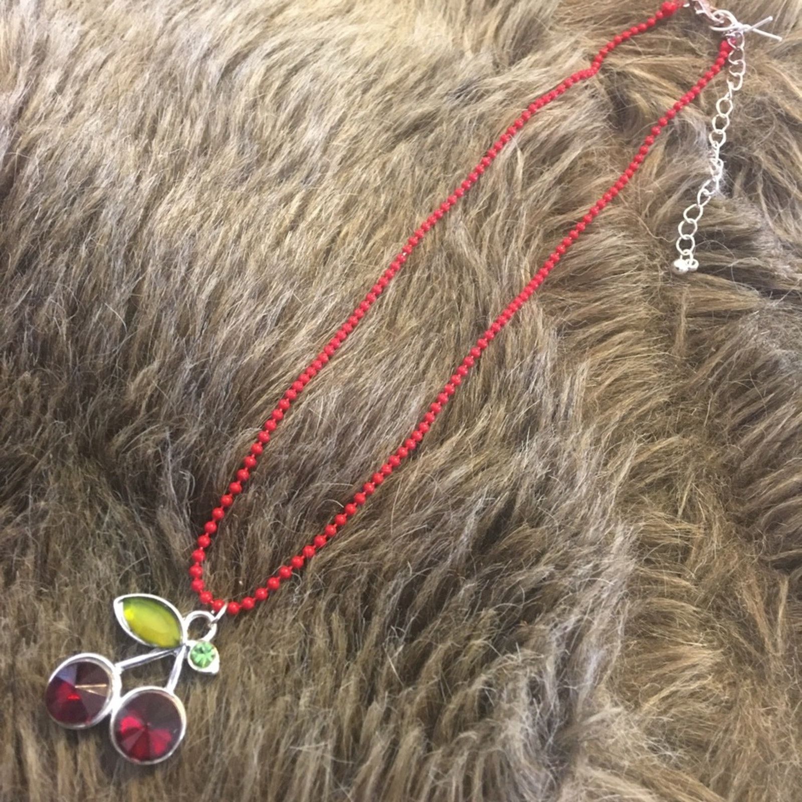 Jewelry Colorful stone cherry pendant on beaded chain Size ONE SIZE - 9 Thumbnail