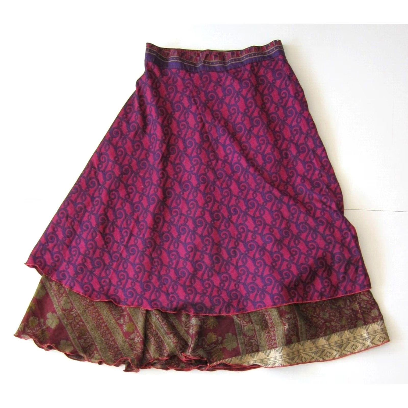 Pinko VINTAGE NWT Vevez India Silk Pink Purple Gold Red Floral Long Maxi Wrap Skirt Medium Size 32" / US 10 / IT 46 - 6 Thumbnail
