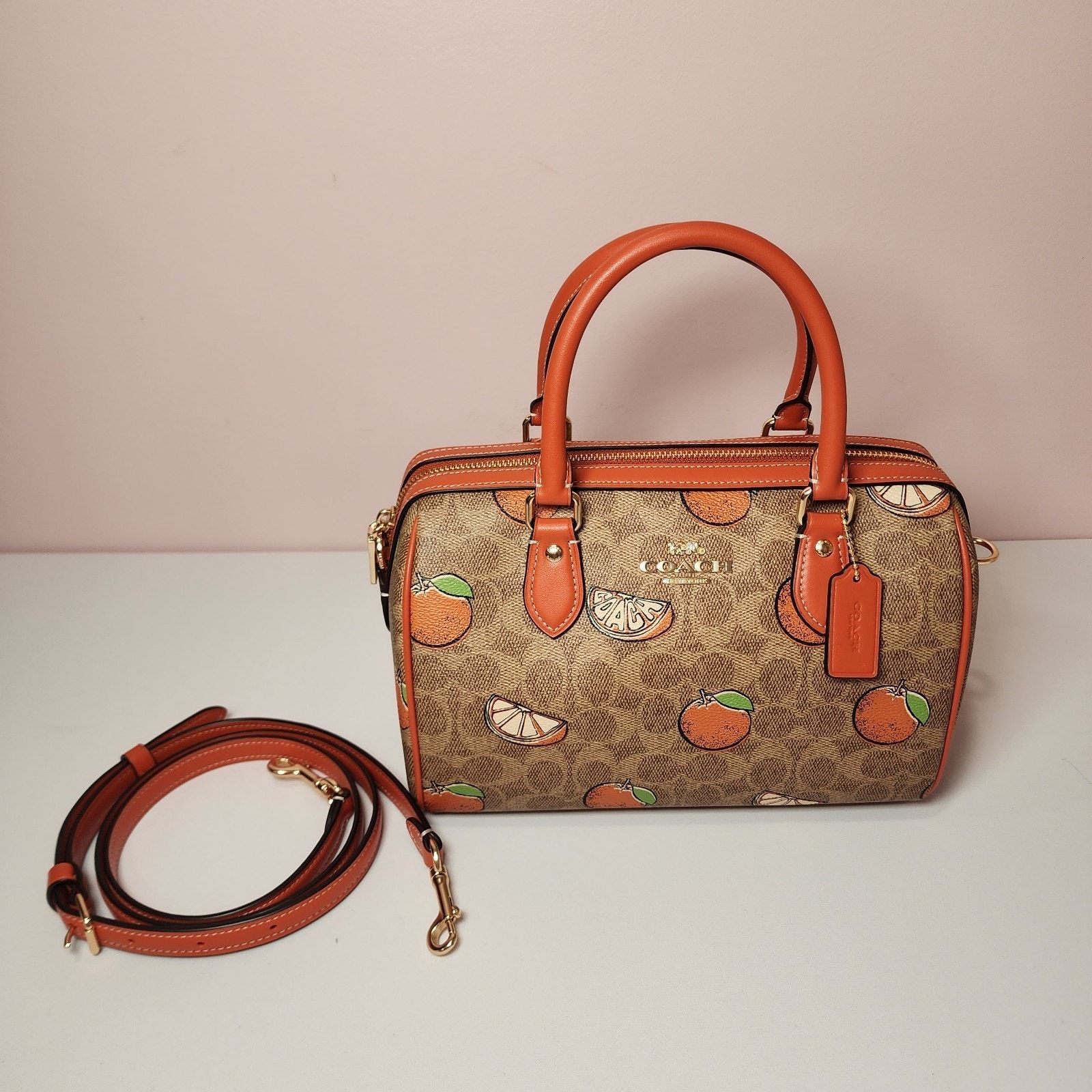 Coach Coach Rowan CAQ61 Satchel Bag Signature Canvas Orange Print Size ONE SIZE - 1 Thumbnail