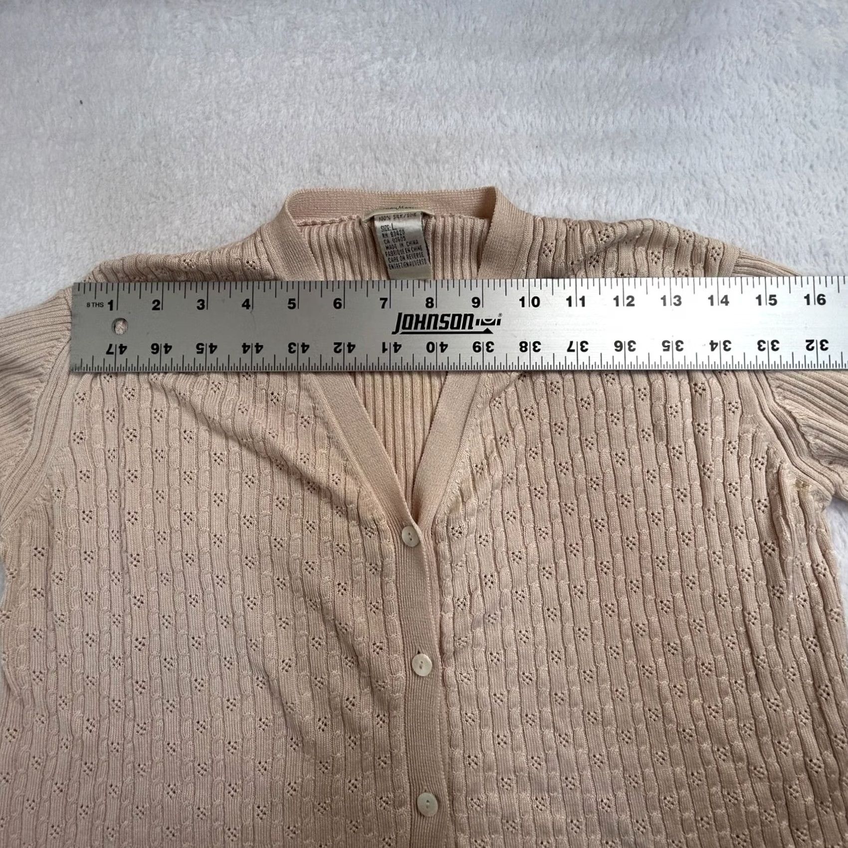 Neiman Marcus Neiman Marcus Womens Beige Cardigan Sweater Large Silk Ribbed Knit Button Front Size L / US 10 / IT 46 - 6 Thumbnail