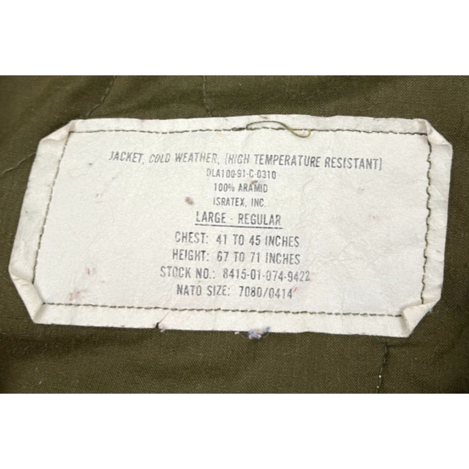 Vintage VTG Isratex Jacket Men Large Green Army Flight Aramid 1991 Size US L / EU 52-54 / 3 - 2 Thumbnail