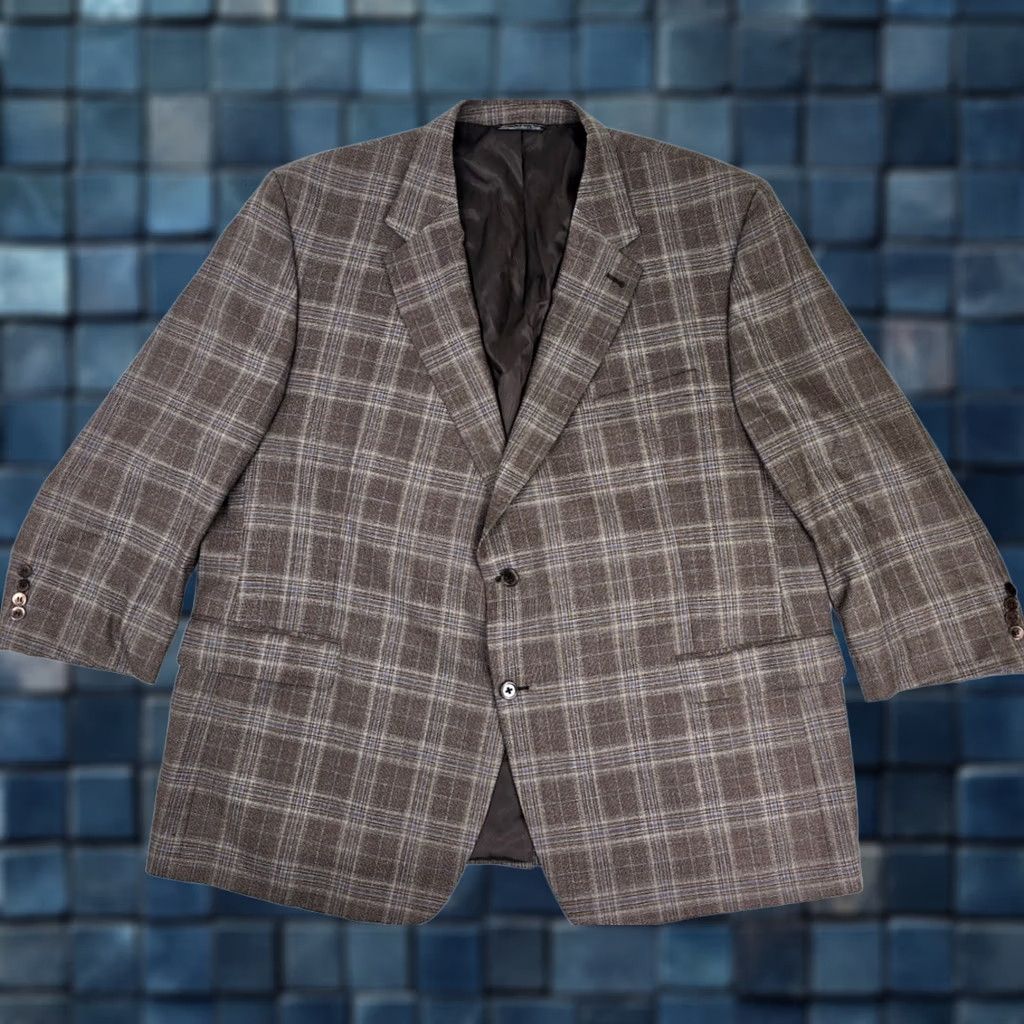 Vintage S. Cohen Guabello Portly Wool Sport Coat Blazer Men 52R Brown Plaid Jacket Mockups: Business Casual Size 52R - 1 Thumbnail