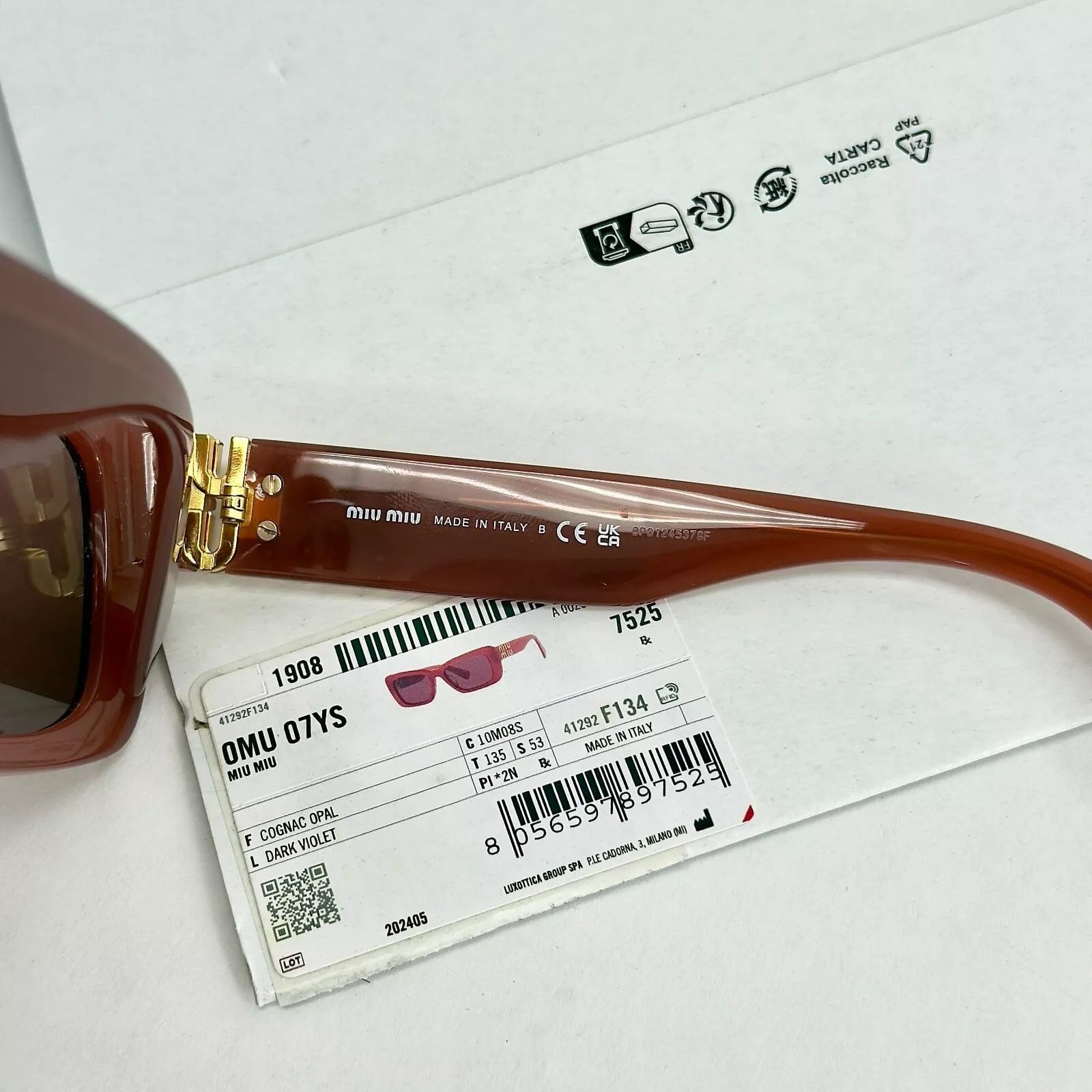Miu Miu MIU MIU LOGO MU07YS Cognac Opal Violet Geometric Luxury 07Y Size ONE SIZE - 6 Thumbnail