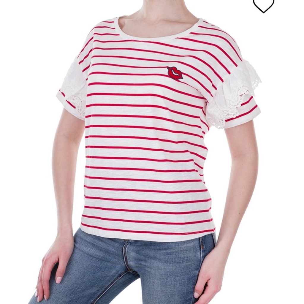 Other OUI Striped Cotton Red White T-Shirt Lace Boat Round Size 8 Size M / US 6-8 / IT 42-44 - 4 Thumbnail
