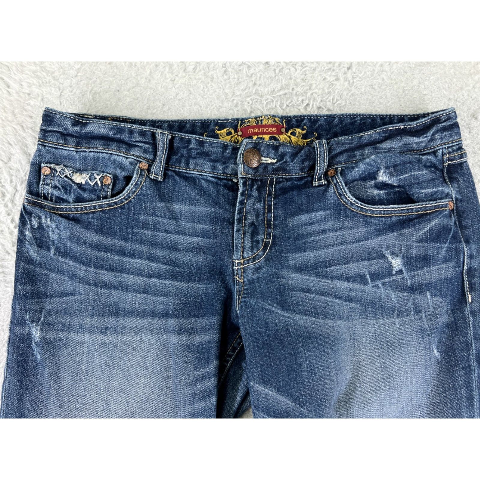 Vintage Maurices Jeans Womens Flared 11 Blue Denim Cotton 31x32 Read Embroidered Pocket 5-Pocket Design Zipper Button Regular Stretch Size 32" / US 10 / IT 46 - 4 Thumbnail