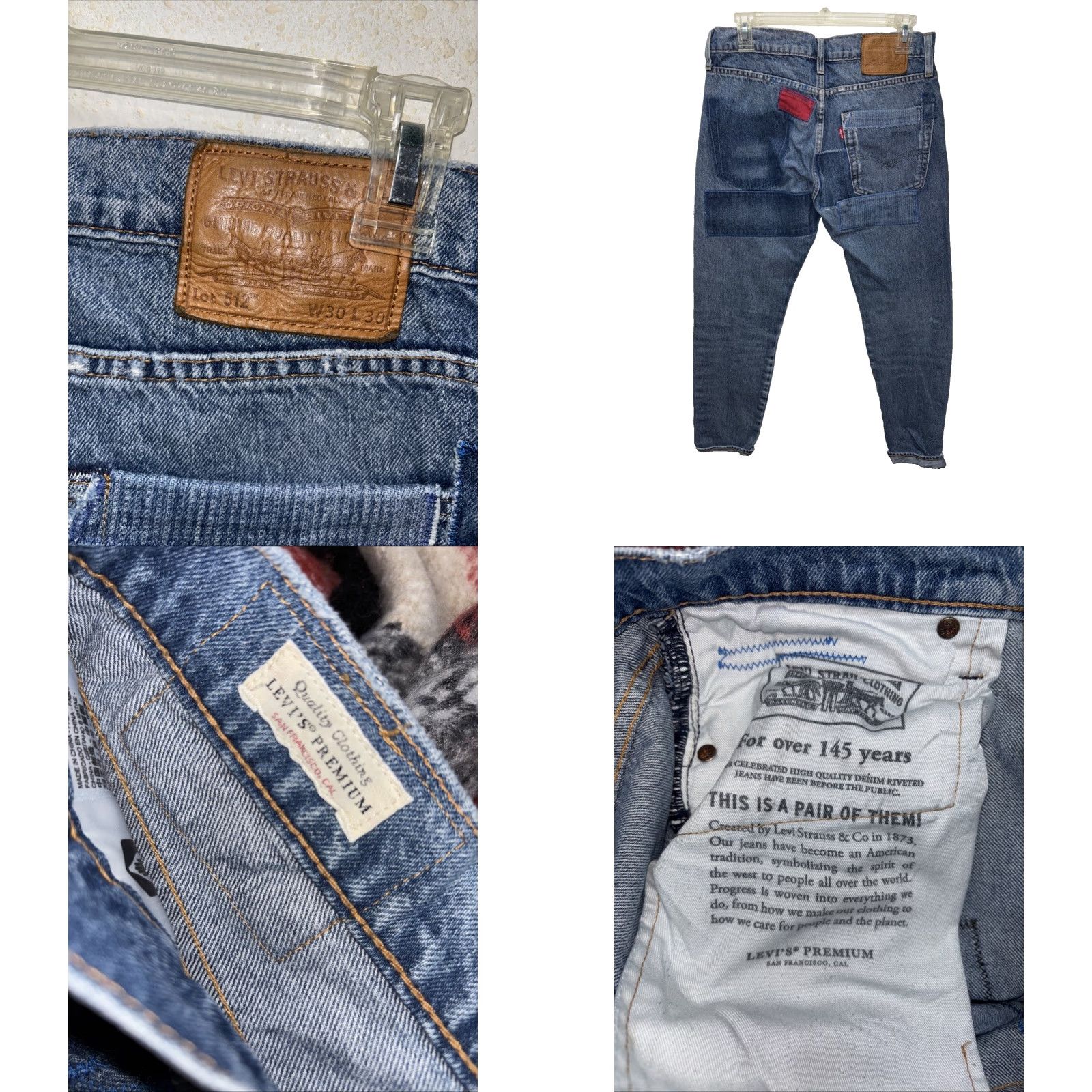 Levi's Levi’s 512 Jeans Slim Taper Patchwork Distressed Denim 30x30 Men Vintage Retro 80s 90s Size US 30 / EU 46 - 8 Thumbnail