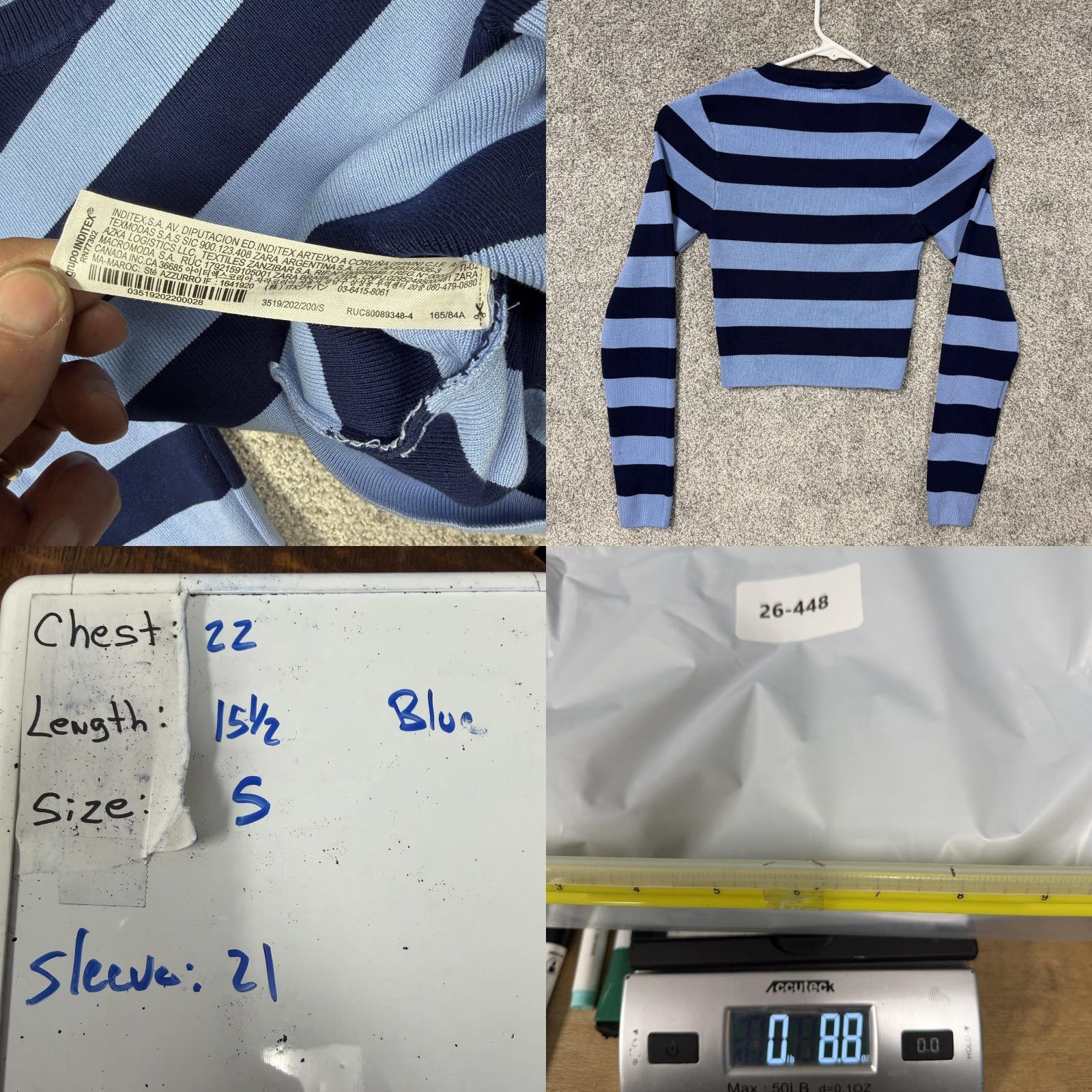 Zara Zara Sweater Womens S Blue Navy Striped Cropped Crewneck Preppy Y2K Indie Grunge Size S / US 4 / IT 40 - 8 Thumbnail