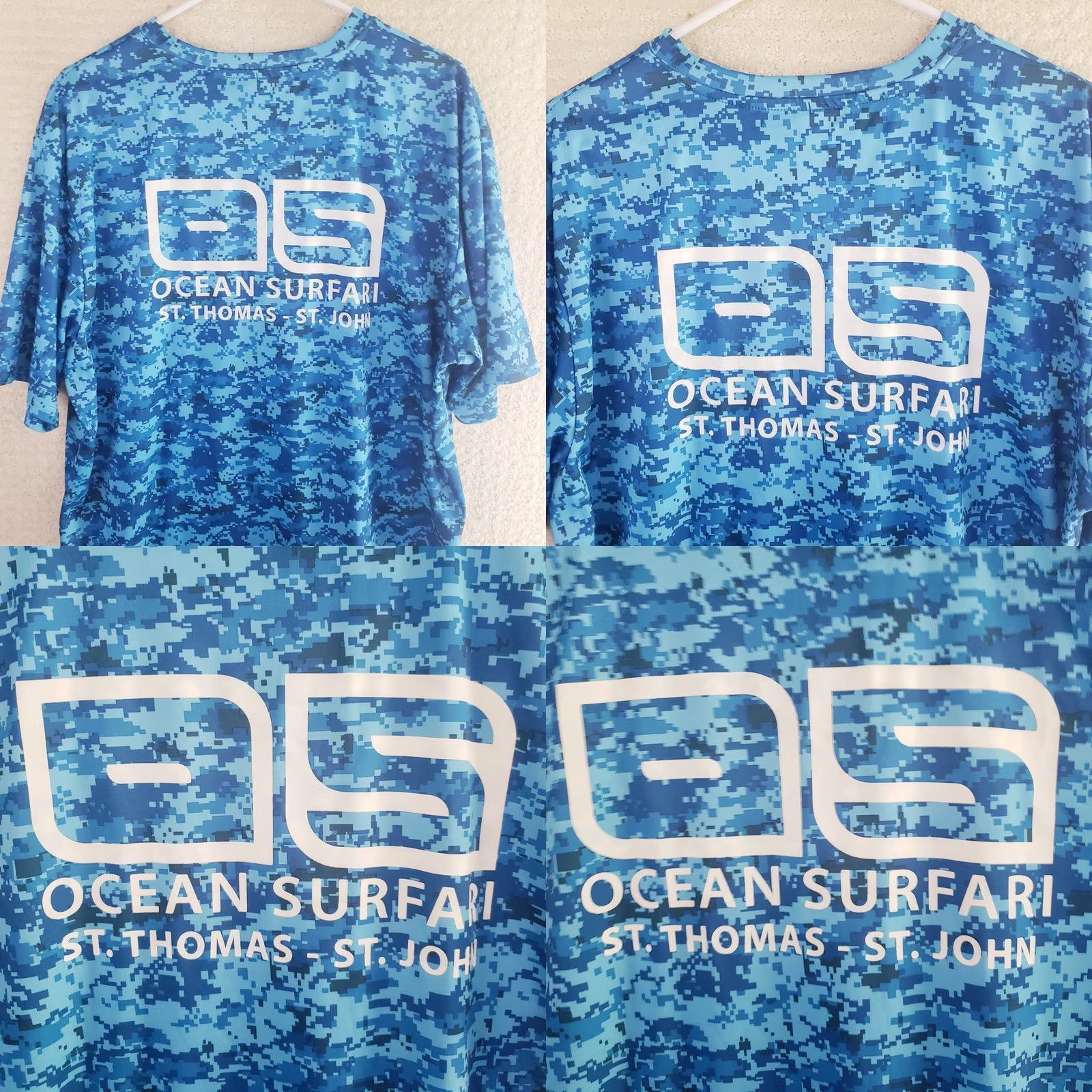 Vintage VINTAGE Ocean Safari Mens XL Blue Digital Camo Short Sleeve Stretch T-Shirt Size US XL / EU 56 / 4 - 8 Thumbnail