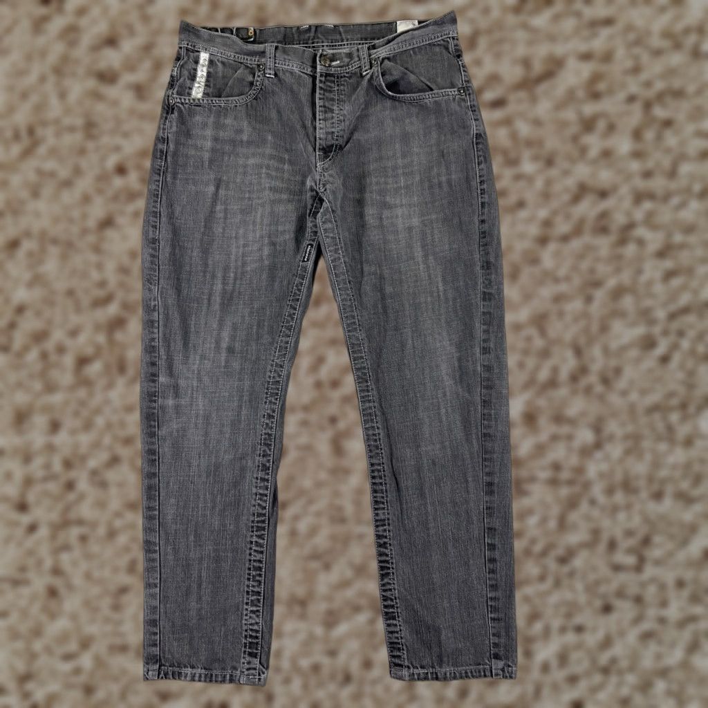 Denime Parish Jeans Mens 38 Black Denim Straight Leg Button Fly Embellished 90s Money Designer Vintage Relaxed 5-Pocket Black Mens Jeans Size US 38 / EU 54 - 1 Thumbnail