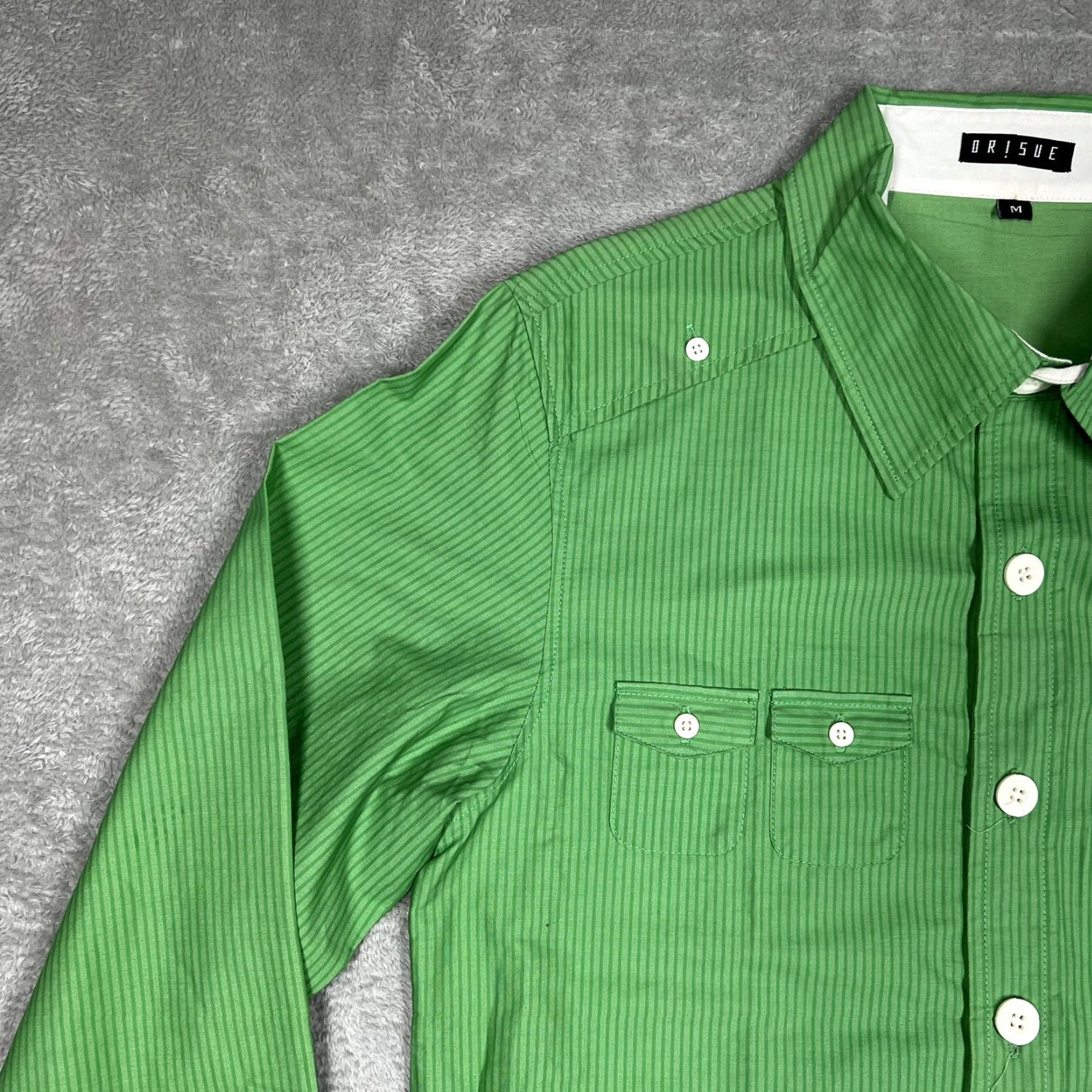 Vintage Orisue Mens Button-Up Shirt Size Medium Green Striped Long Sleeve Woven EUC Size US M / EU 48-50 / 2 - 6 Thumbnail