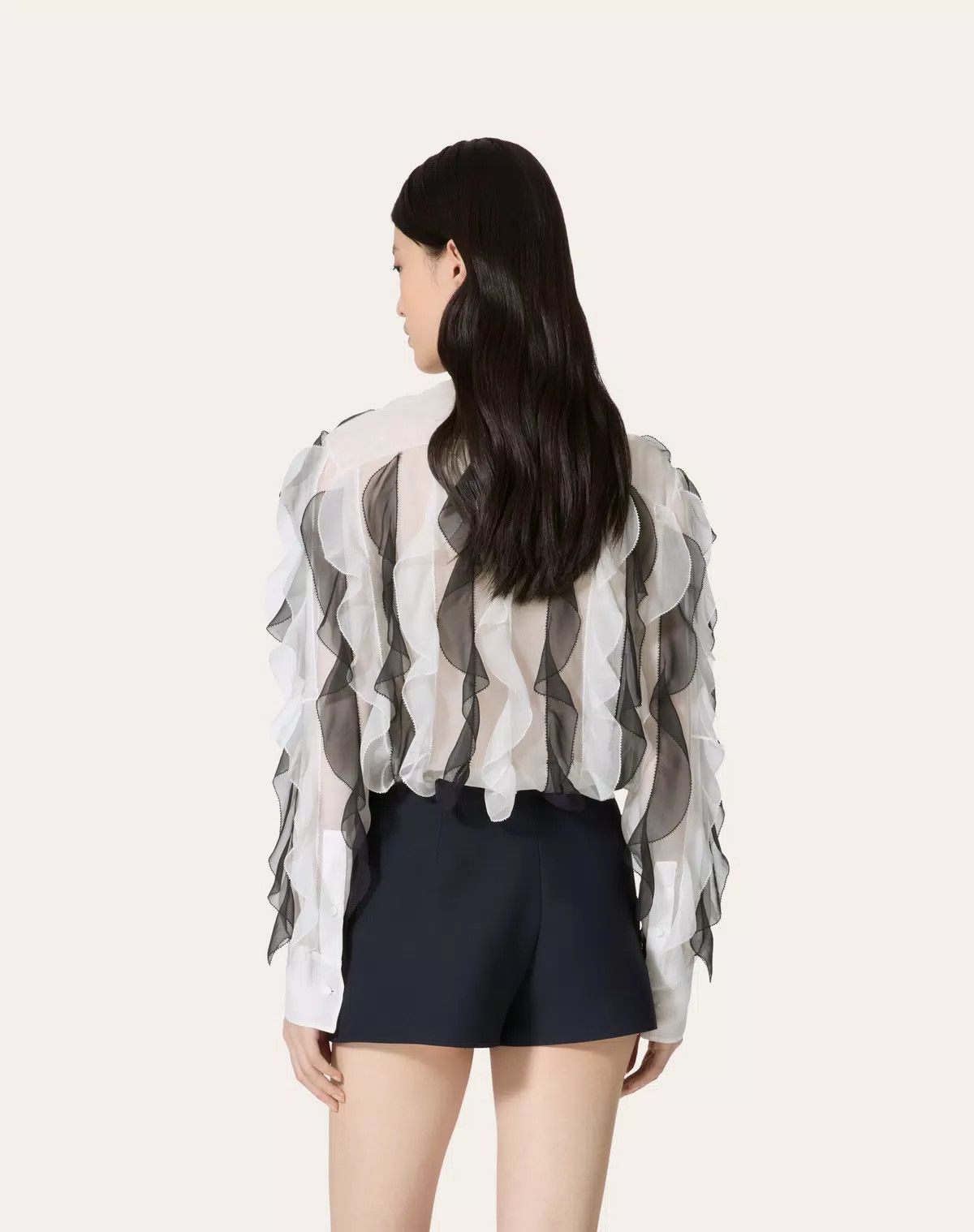 Valentino o1s1wg110426 Chiffon Blouse in White/Navy Size L / US 10 / IT 46 - 4 Thumbnail