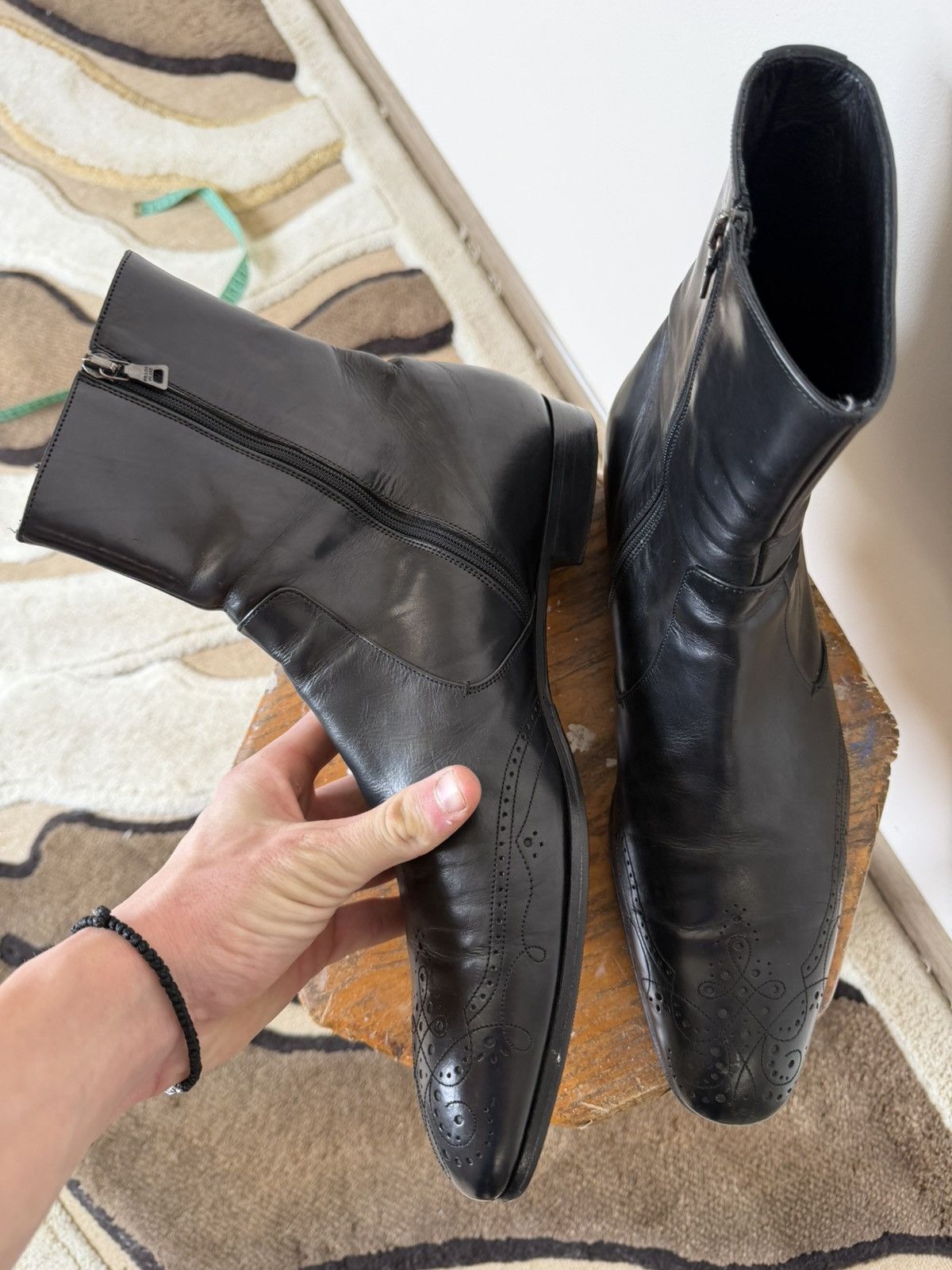 Prada Vintage Prada Black Leather Hi-Top Boots Y2K Luxury Size US 10 / EU 43 - 5 Thumbnail
