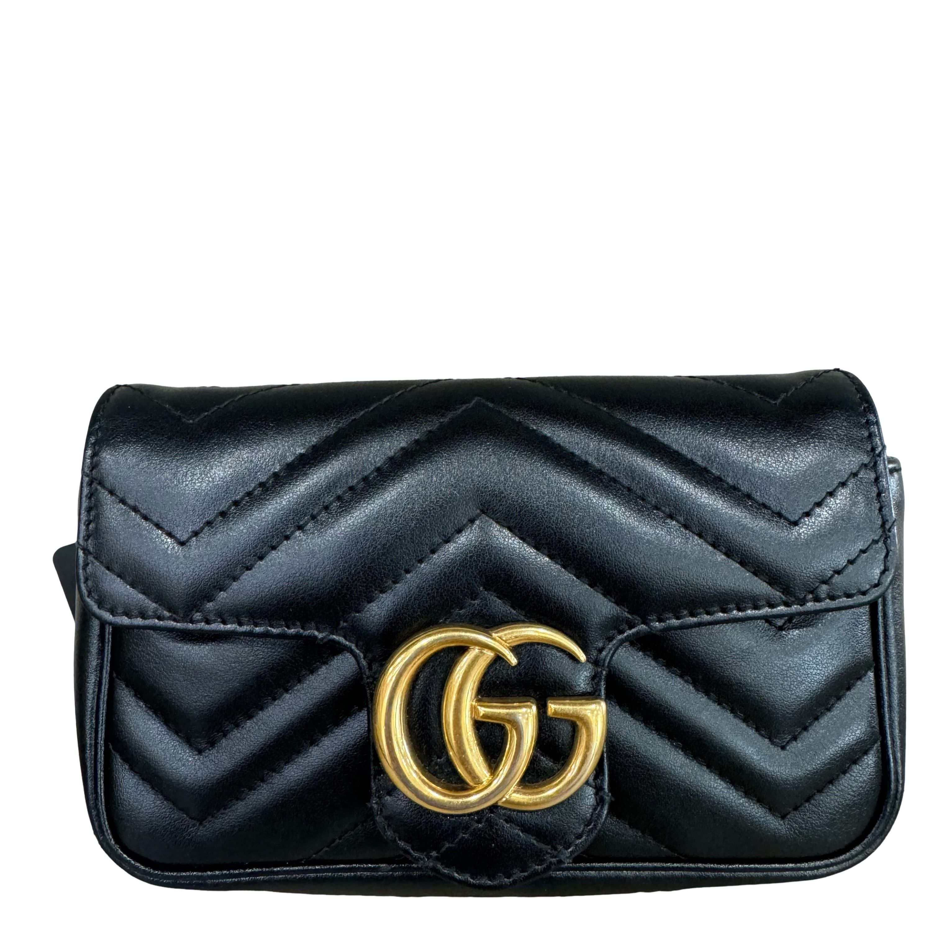 Gucci Gg Marmont Black Leather Chevron Shoulder Bag, Women's