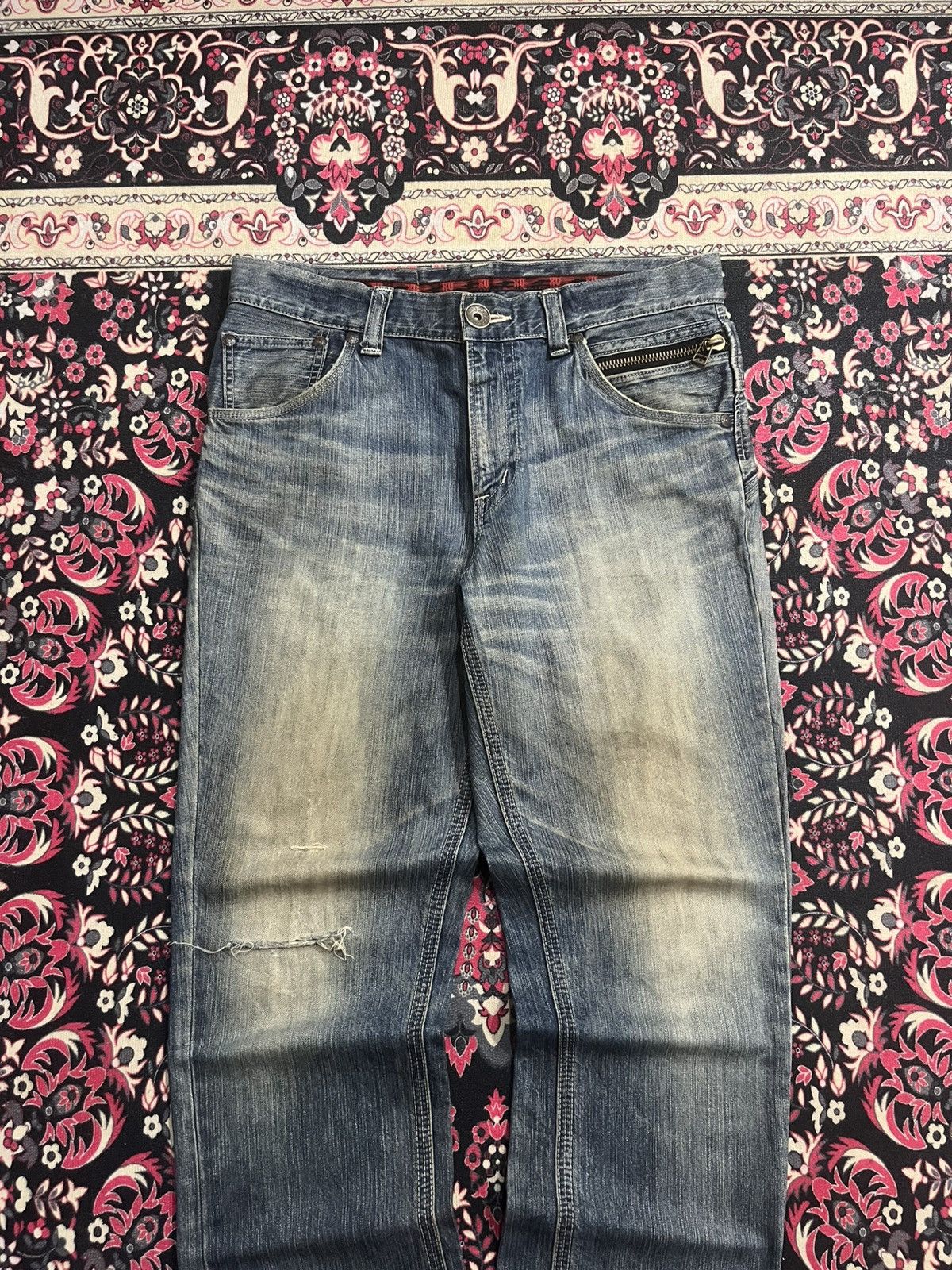 Edwin ⚡️Distressed⚡️Vintage Edwin XVS Buckle Back Mud Blue Wash Jean Size US 34 / EU 50 - 3 Thumbnail