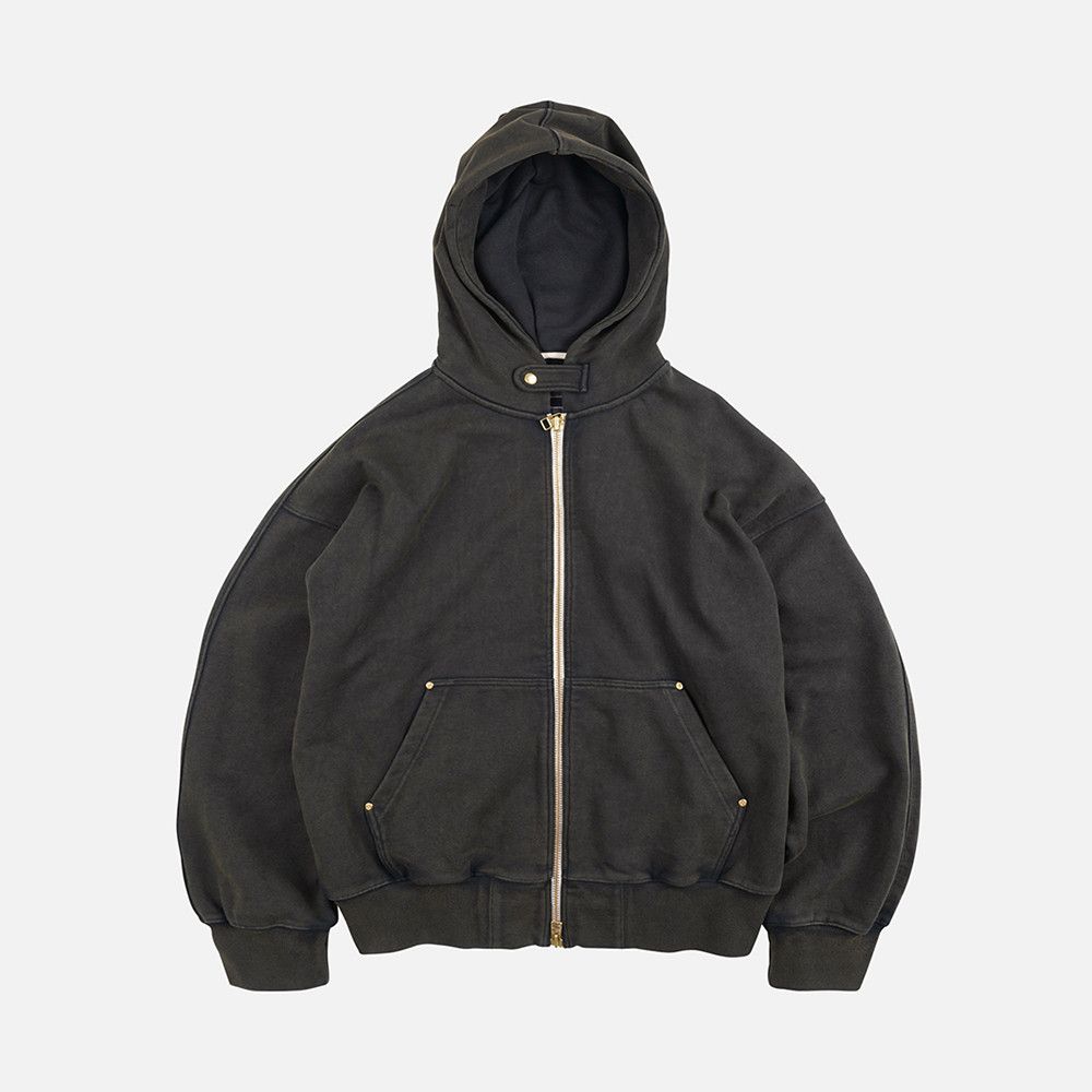 Vintage dyed hoodie zip-up parka (black brown)