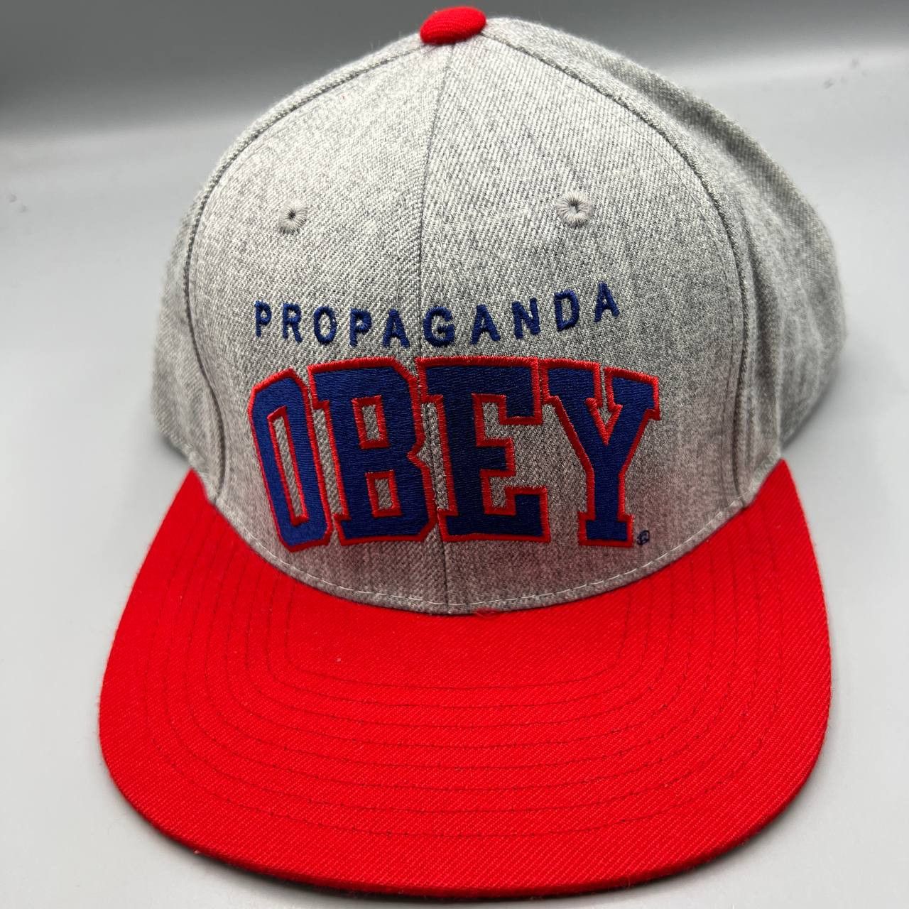 Obey Obey Propaganda Hat Men Gray Red Embroidered Snap Back Cap Size ONE SIZE - 1 Thumbnail