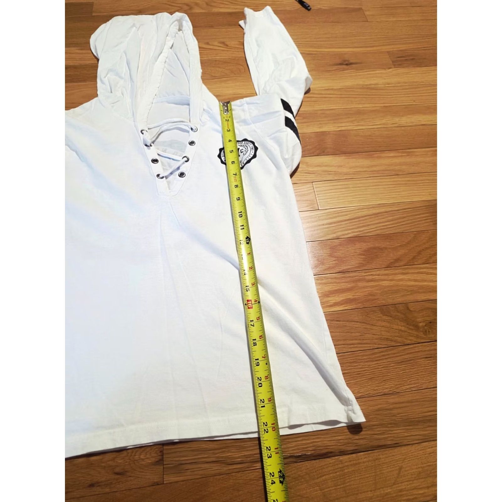 Logo 7 OnFire Hoodie T-Shirt Top Women's XL White Striped Logo Long Sleeve V-Neck Size XL / US 12-14 / IT 48-50 - 4 Thumbnail