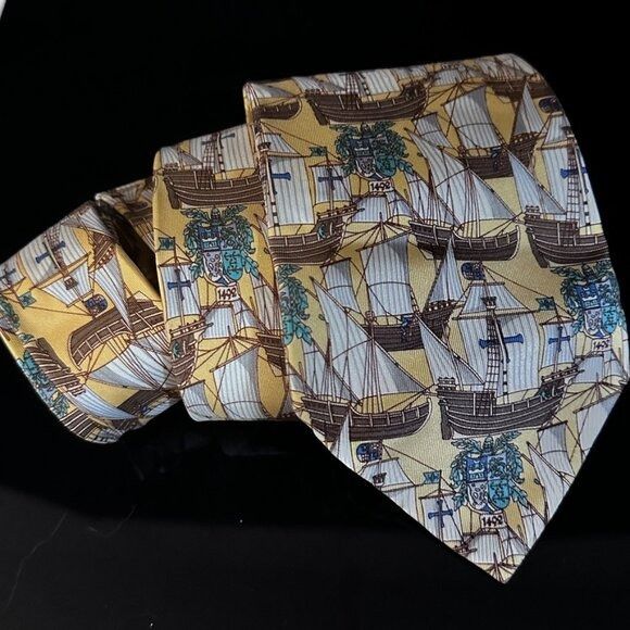 Gucci Gucci Gold Silk Tie Link Chain EUC Neckwear Ship Ships Sailb Size ONE SIZE - 3 Thumbnail
