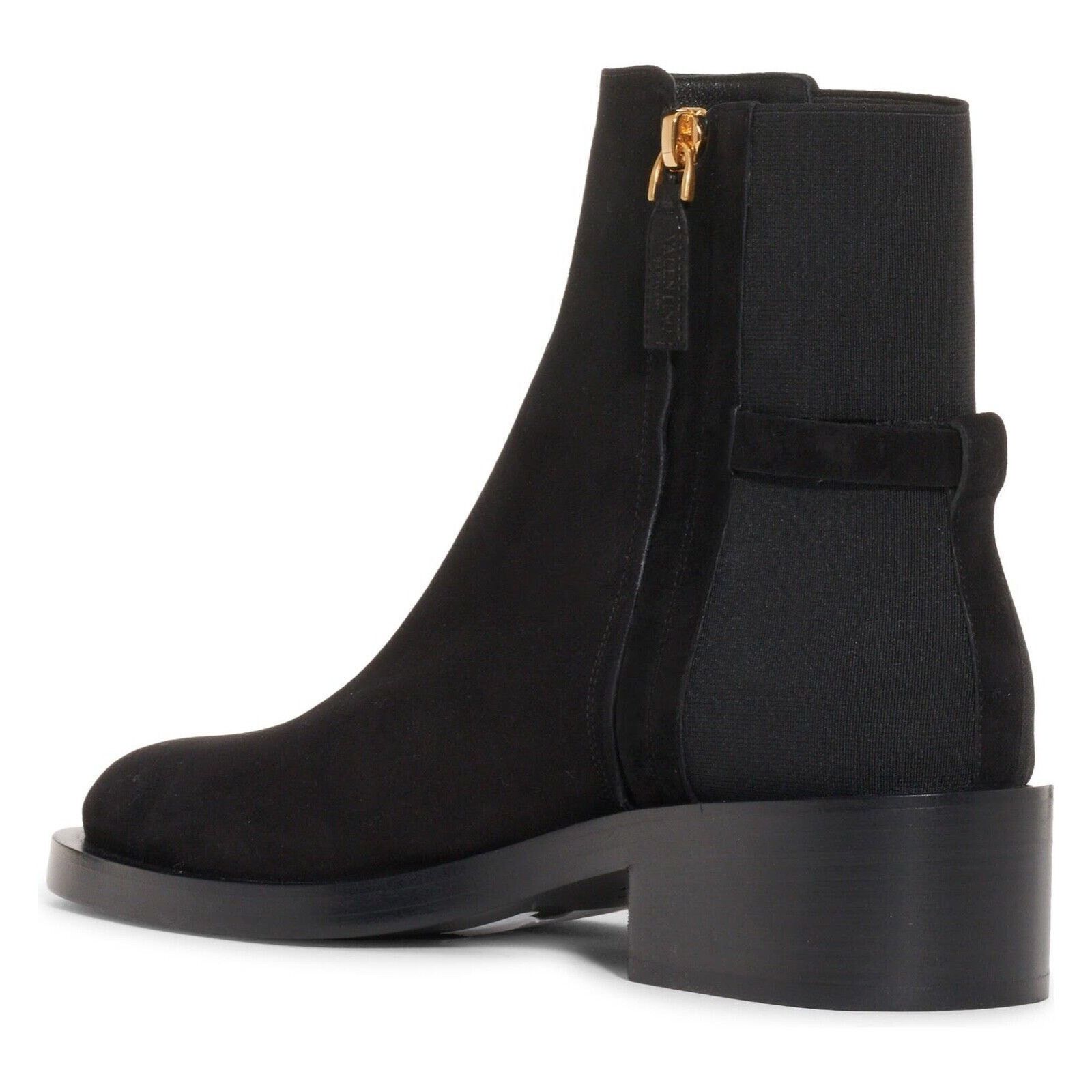Valentino Valentino V Logo Gold Black Suede Block Heel Short Ankle Size US 7.5 / IT 37.5 - 5 Thumbnail
