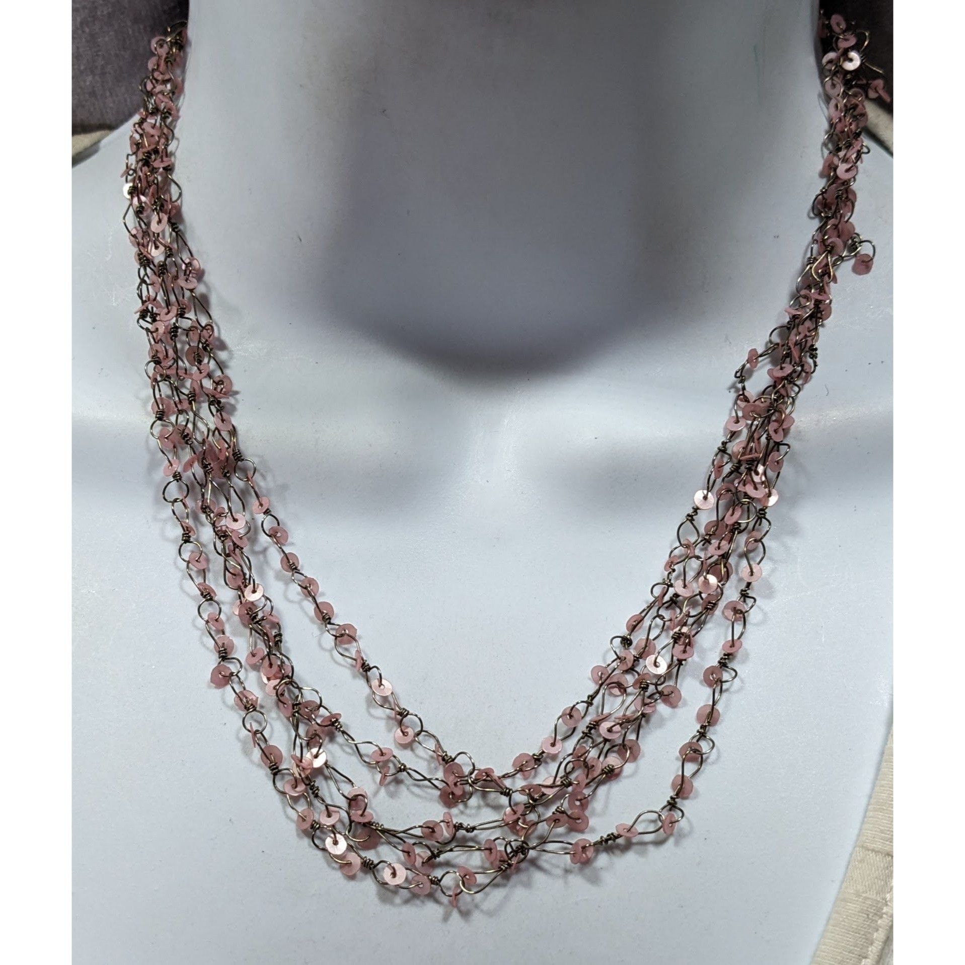 Other Fairycore Pink Sequin Layered Necklace On Silver Tone Chain Size ONE SIZE - 2 Thumbnail