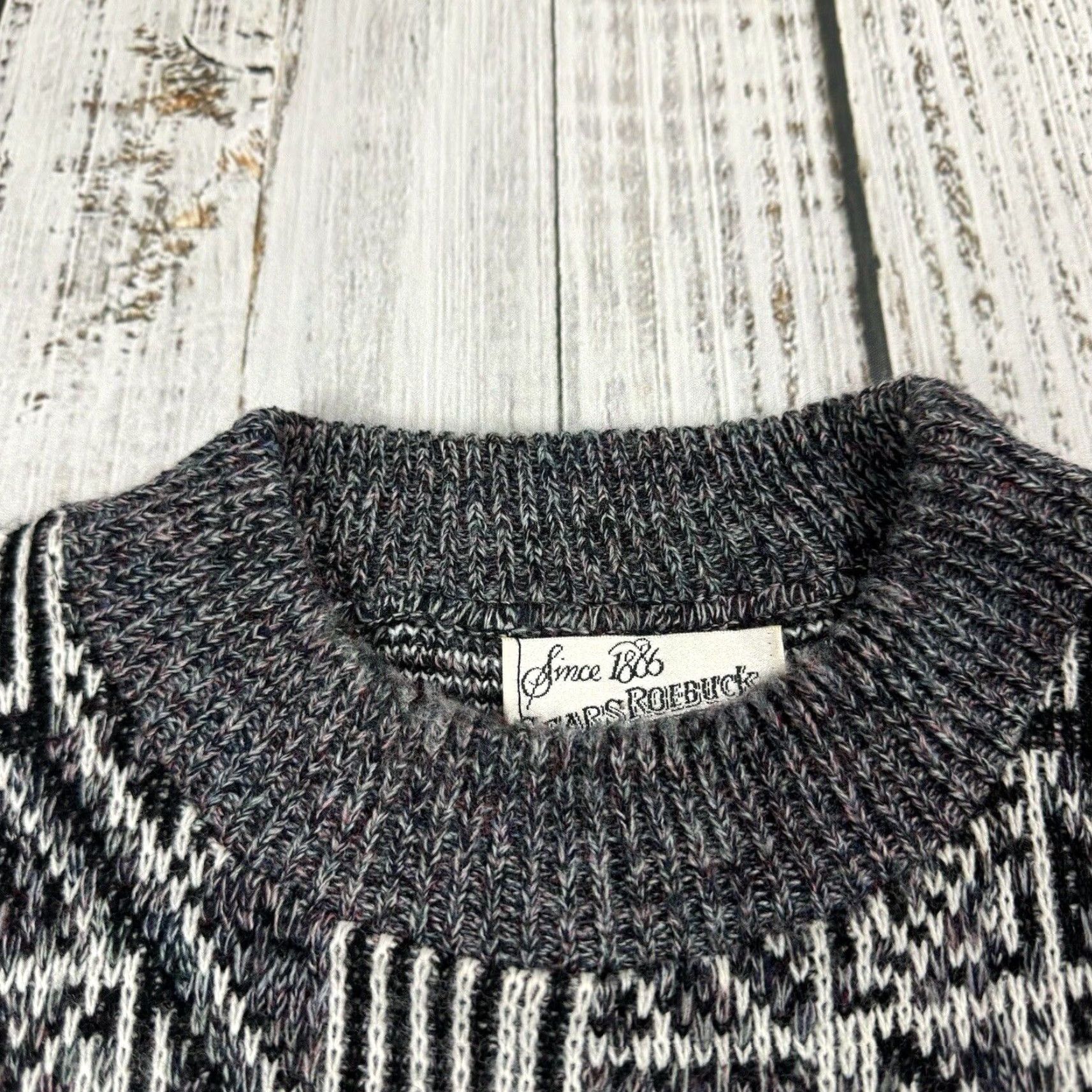 Sears VINTAGE Sears Roebuck Abstract Geometric Pullover Sweater Men's Large Gray 90s Size US L / EU 52-54 / 3 - 4 Thumbnail