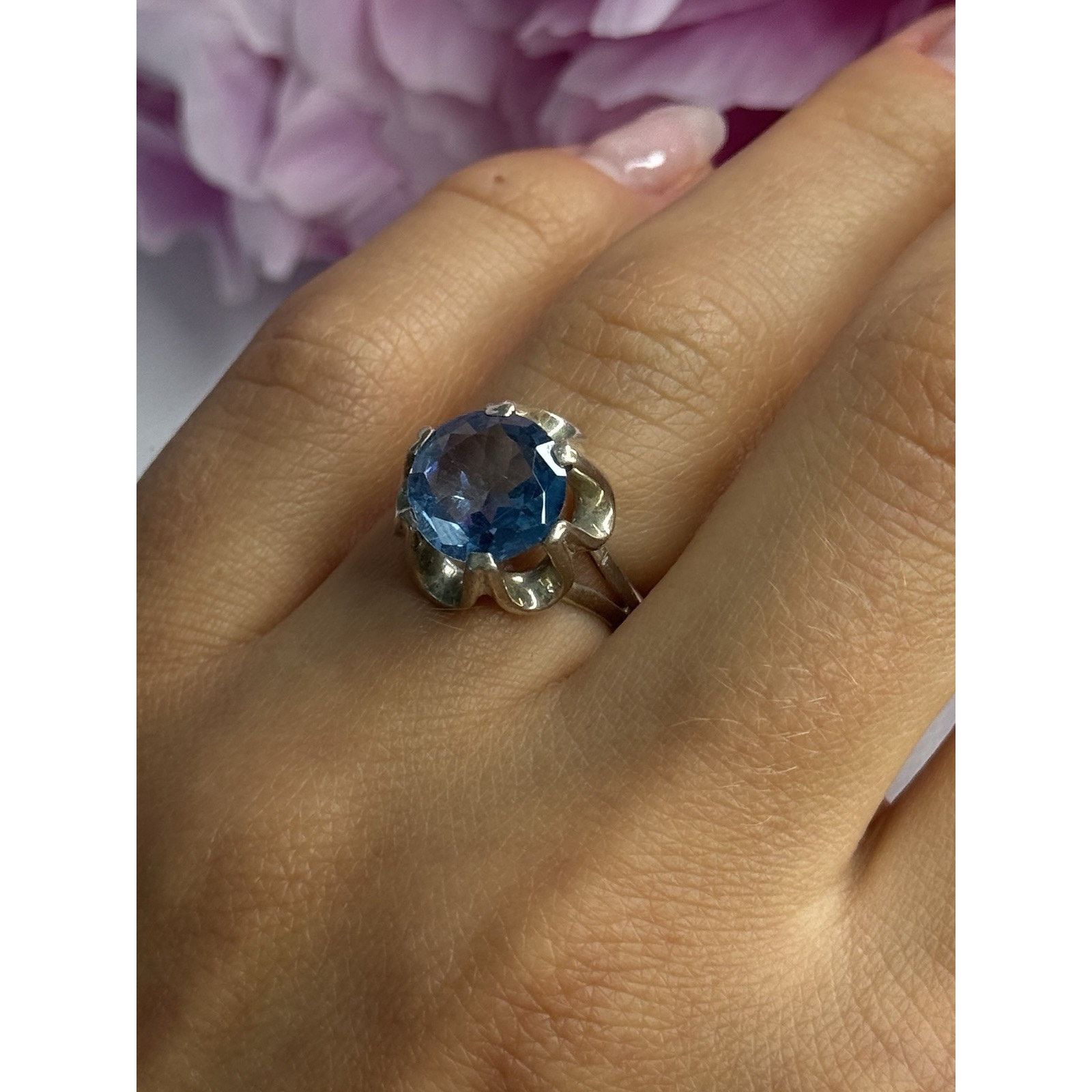 Jewelry 925 STERLING SILVER AQUAMARINE FLOWER RING SIZE 6 Size ONE SIZE - 3 Thumbnail
