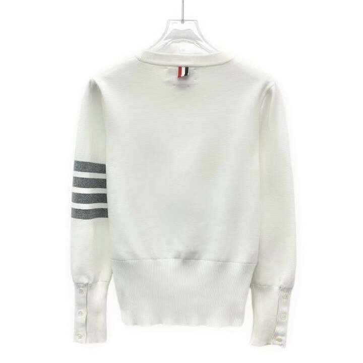 Thom Browne Thom Browne White Classic Four-Bar Cotton Sweater Size US L / EU 52-54 / 3 - 2 Thumbnail