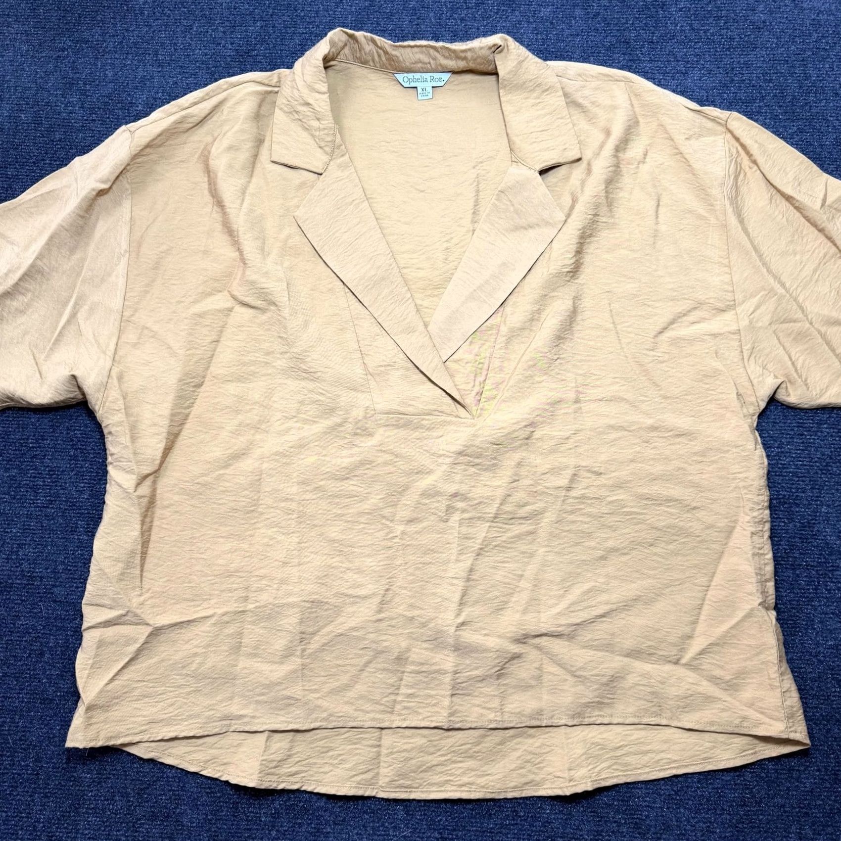 Vintage Ophelia Roe Blouse Womens XL Beige Collared Short Sleeve Rayon Top Casual Size XL / US 12-14 / IT 48-50 - 2 Thumbnail