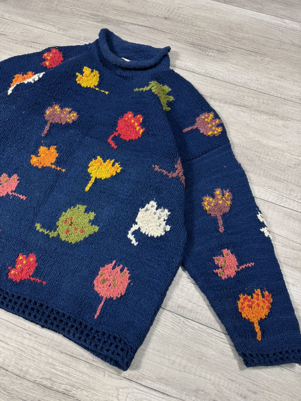 Handmade AMANO Handmade Vintage Cotton Autumn Leaves Knitted Sweater Size US M / EU 48-50 / 2 - 2 Thumbnail