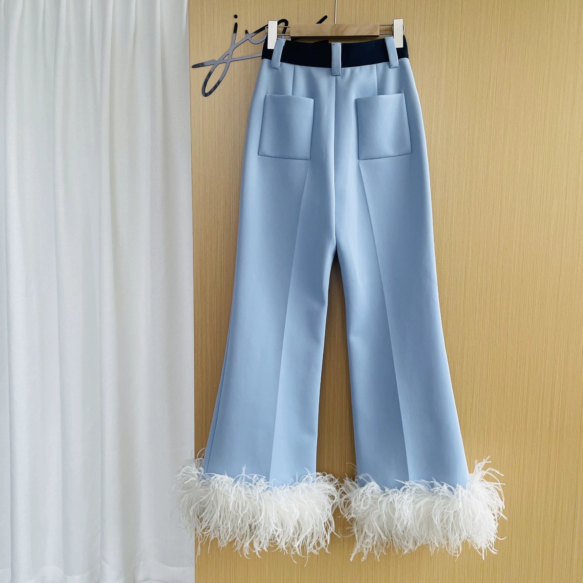 Miu Miu MIU MIU Women's 99 New FurTrimmed Blue Wideleg Pants 40s Size 27" / US 4 / IT 40 - 2 Thumbnail