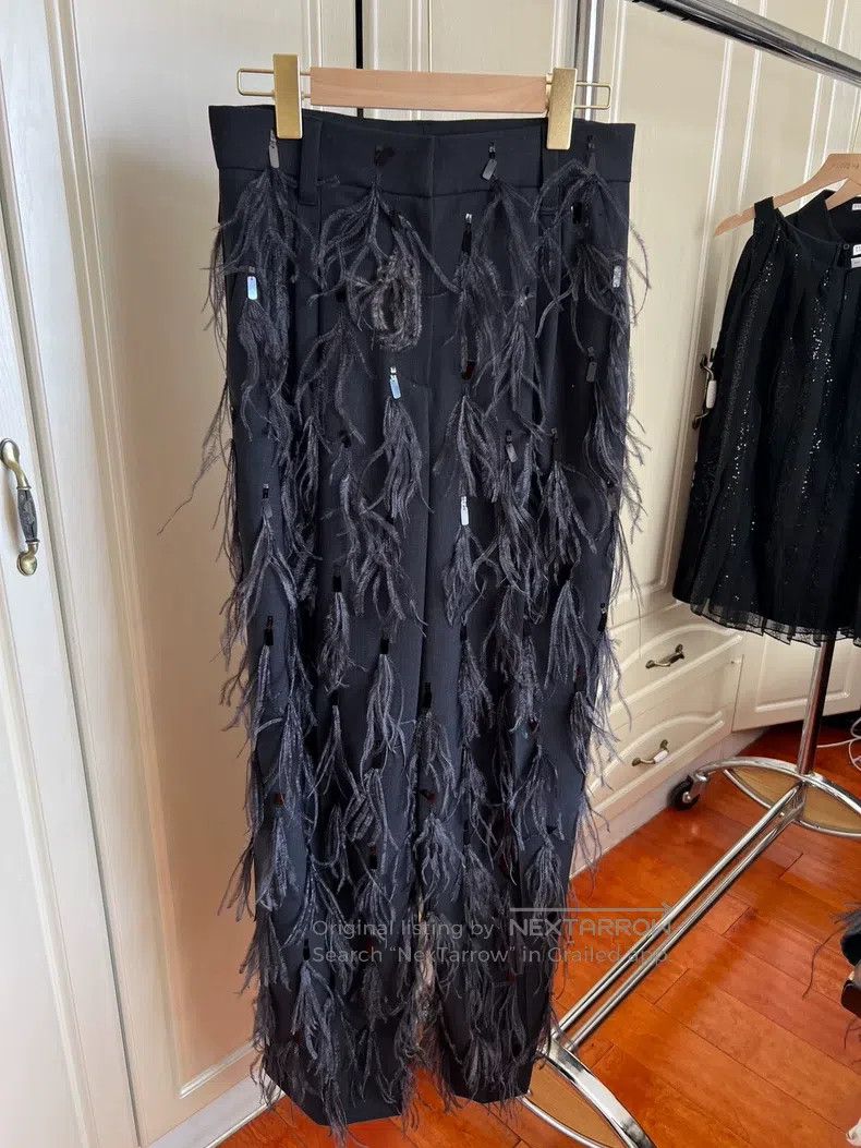 Brunello Cucinelli Brunello Cucinelli Ostrich Feather Sequin Wool Wide Leg Pa Size 25" / US 0 / IT 36 - 5 Thumbnail
