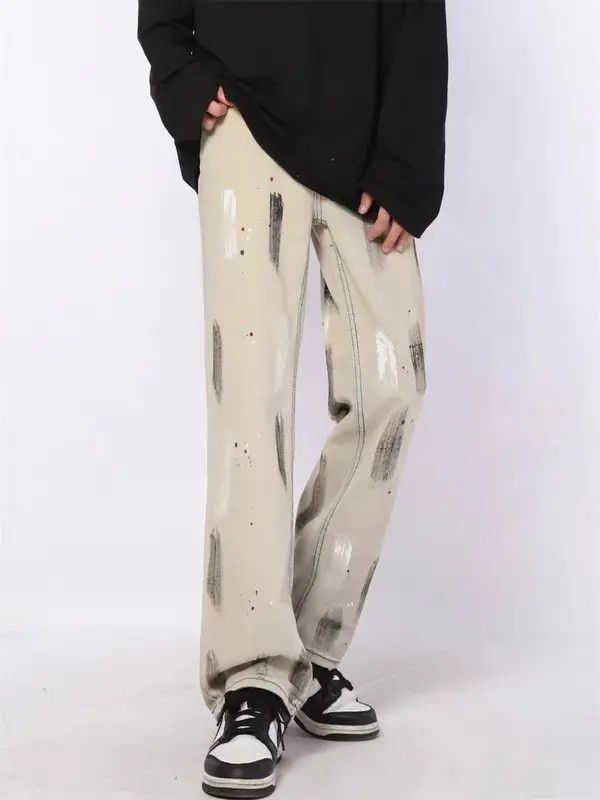 VIBE Retro Street Splattered Graffiti Straight Jeans Size US 32 / EU 48 - 3 Thumbnail