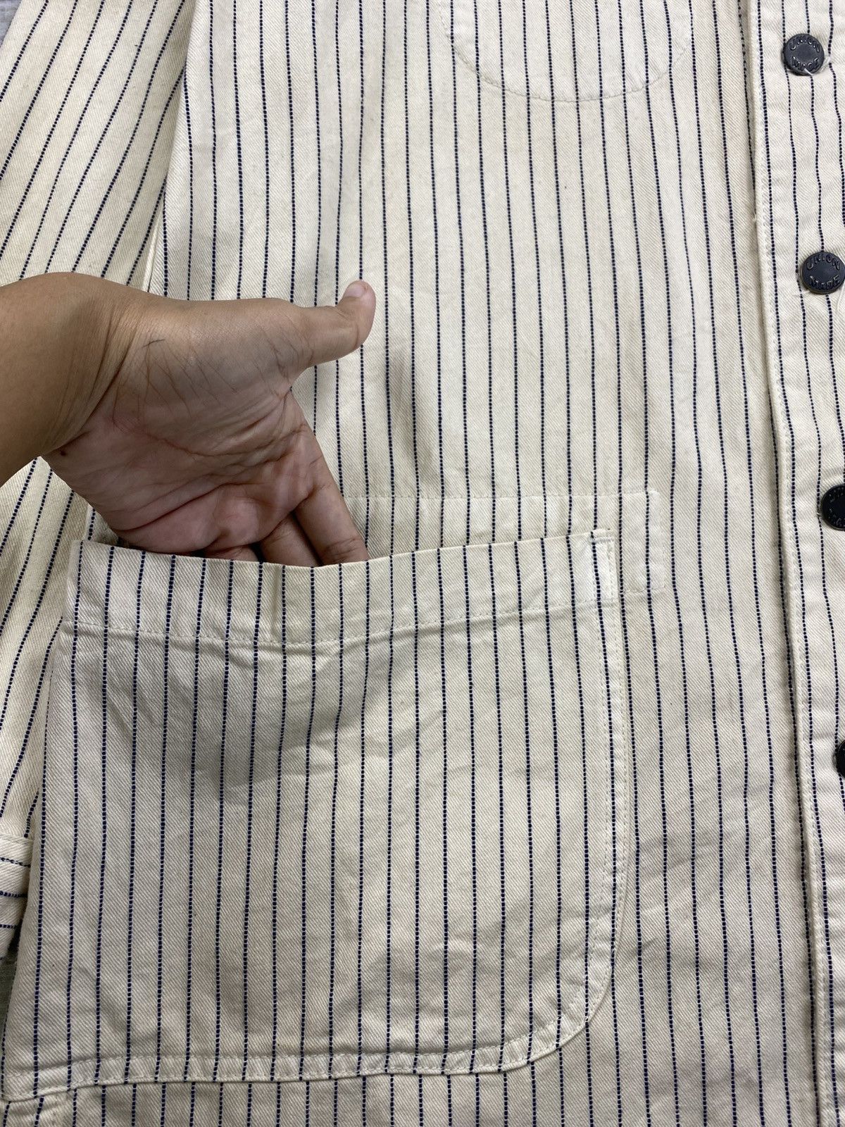 Designer × Japanese Brand × Vintage Vintage Tepo Denim Sanforized Union Made Stripe Long Jacket Size US M / EU 48-50 / 2 - 7 Thumbnail
