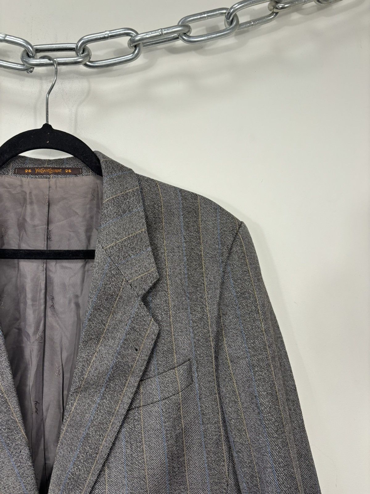 Vintage Vintage Yves Saint Laurent Striped Formal Luxury Wool Blazer Size 44R - 5 Thumbnail