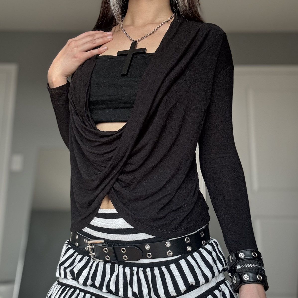 Other Y2K Black Criss Cross Draped Front Wrap Top Size S / US 4 / IT 40 - 11 Thumbnail