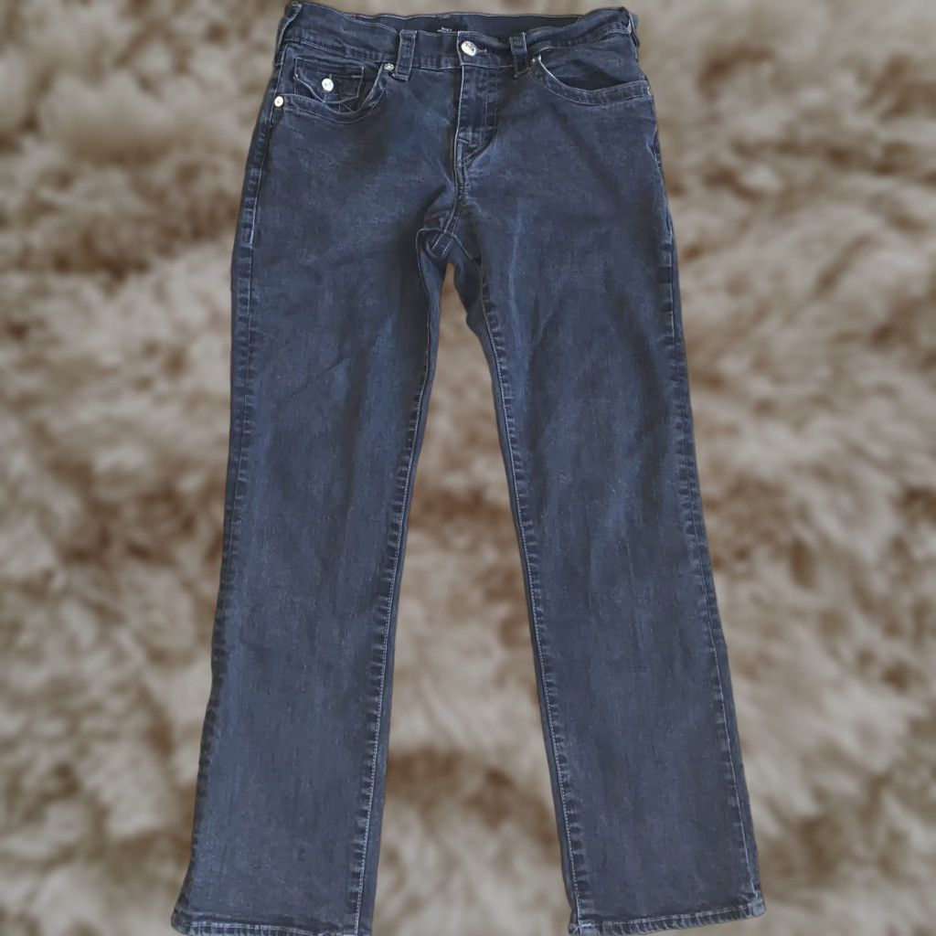 VINTAGE True Religion Jeans Mens 33x31 Black Relaxed Straight Ricky Big T Flap Pocket