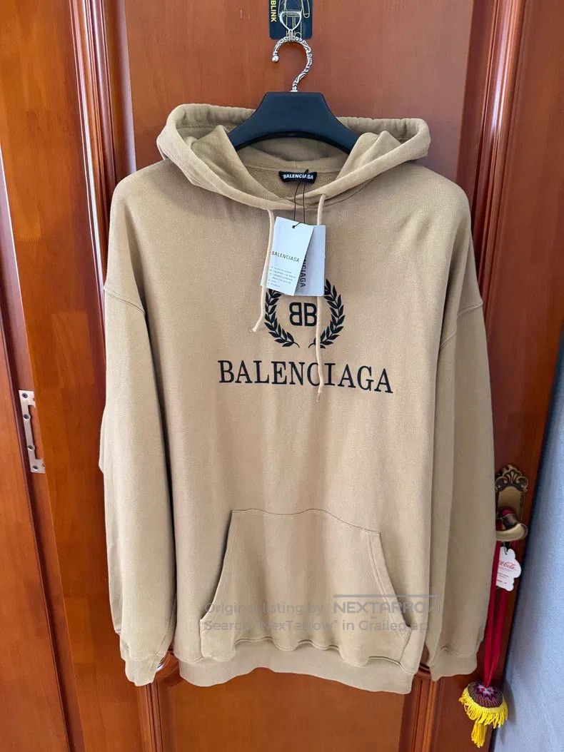 Balenciaga Balenciaga Khaki Wheat Pattern Hooded Sweatshirt Size US L / EU 52-54 / 3 - 1 Thumbnail