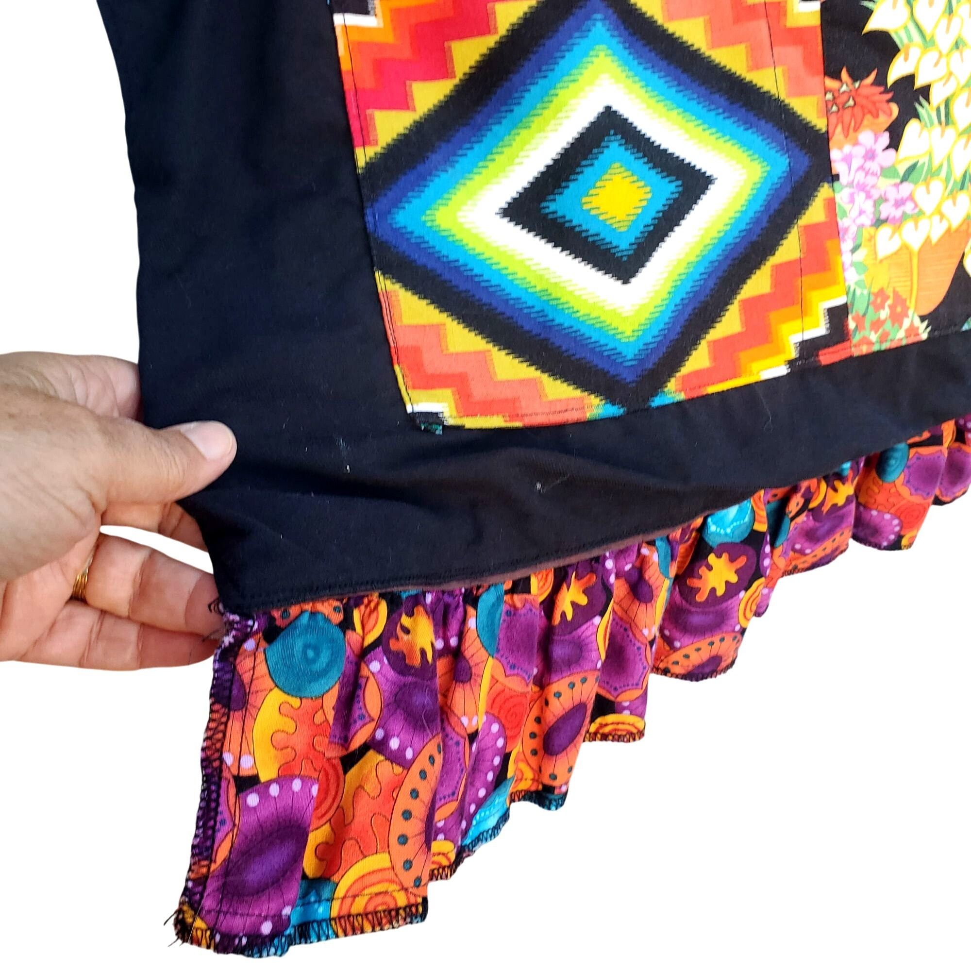Handmade Frida Kahlo Bib Apron Colorful Handmade Black Cotton Plus Si Size XXL / US 16-18 / IT 52-54 - 6 Thumbnail