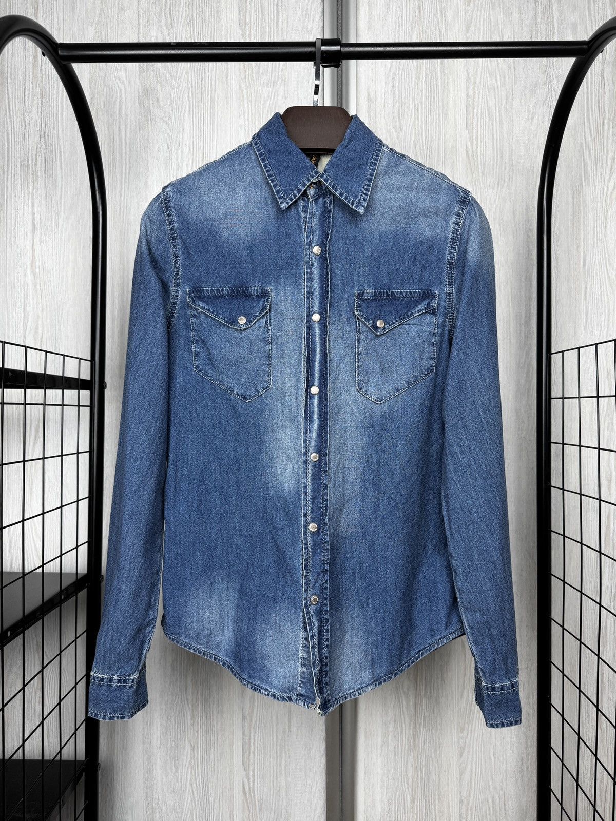 Nudie Jeans NUDIE Shirt Men's Denim Chest Pockets Faded Snap Button Sz S Size US S / EU 44-46 / 1 - 2 Thumbnail