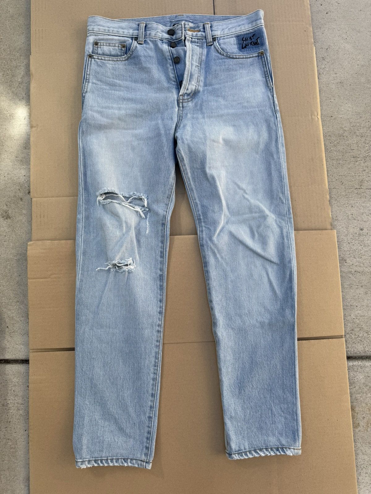 Saint Laurent Paris Saint Laurent Light Blue Ripped Jeans Size US 28 / EU 44 - 1 Thumbnail