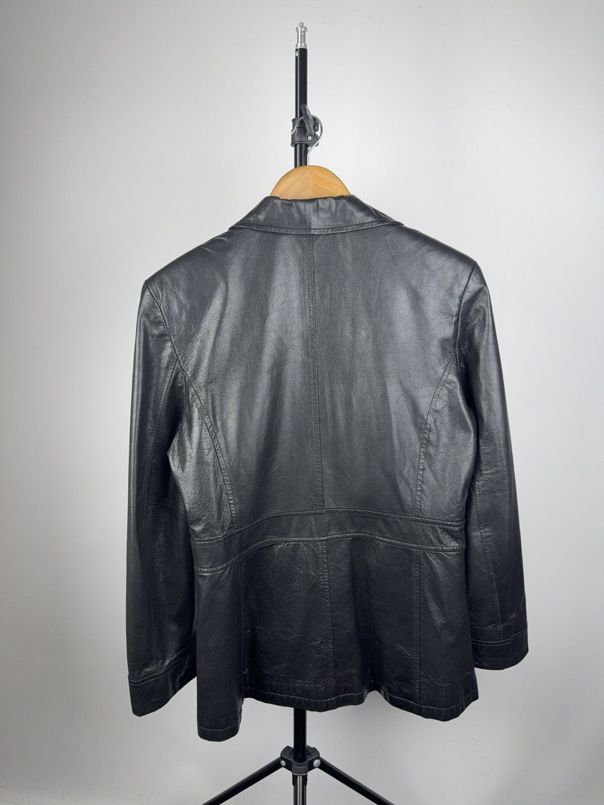 Leather × Vintage Vintage Leather Coat Minimal Black Blazer Jacket Y2K 90s Size M / US 6-8 / IT 42-44 - 5 Thumbnail