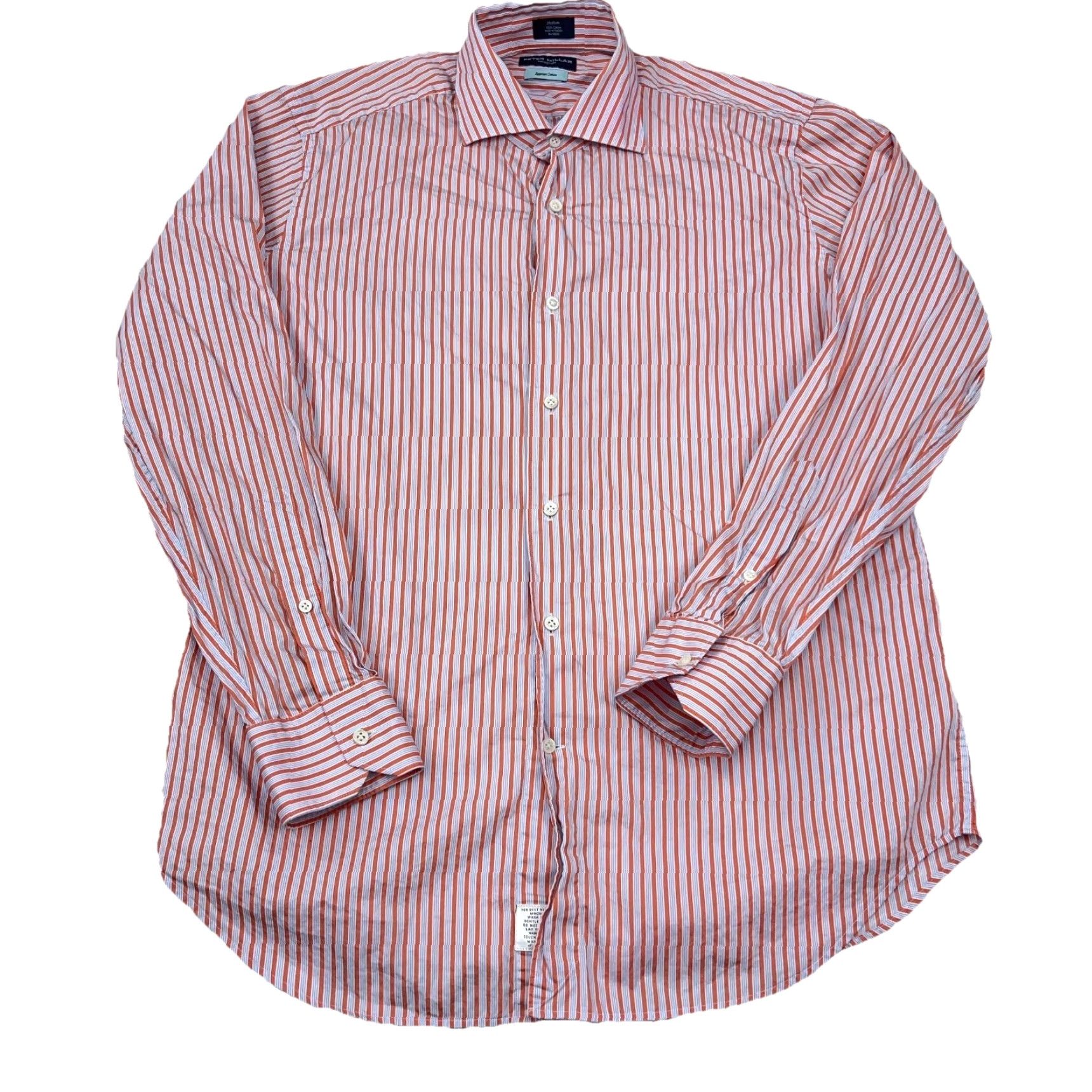 Peter Millar Peter Millar Shirt Men Medium Orange Striped Button-Up Dress Egyptian Cotton Size 40R - 2 Thumbnail