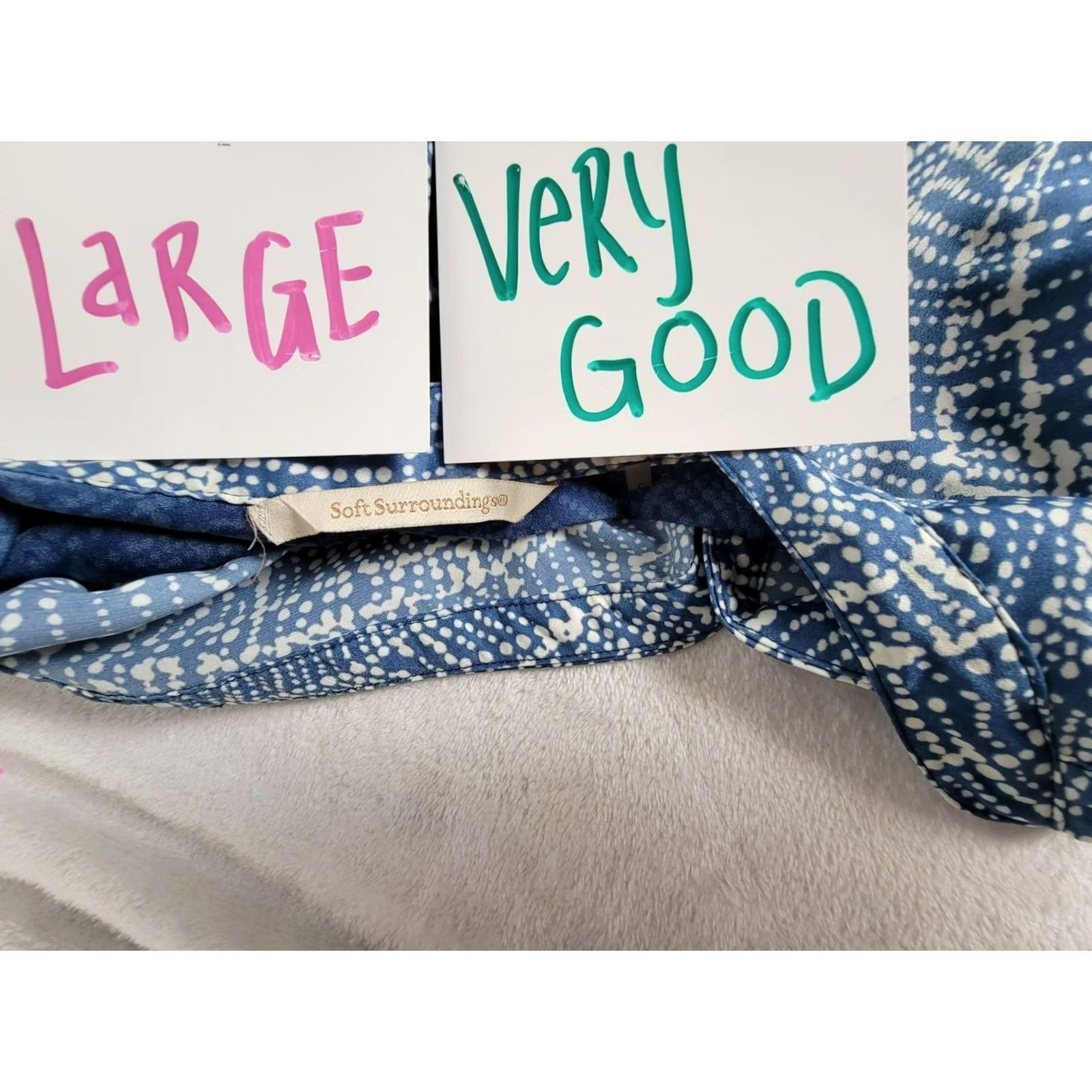 Soft Surroundings Soft Surroundings Blouse Blue Spotted 3/4 Sleeve V-neck Large Women Size L / US 10 / IT 46 - 5 Thumbnail